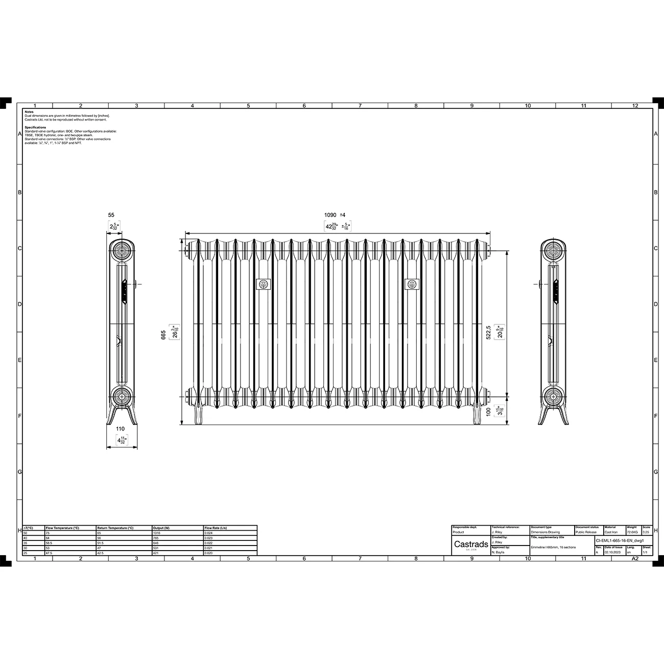 Emmeline I - Quartz Grey Cast Iron Column Radiator H665mm x W1094mm 1 Column - Floor Standing - Image 3