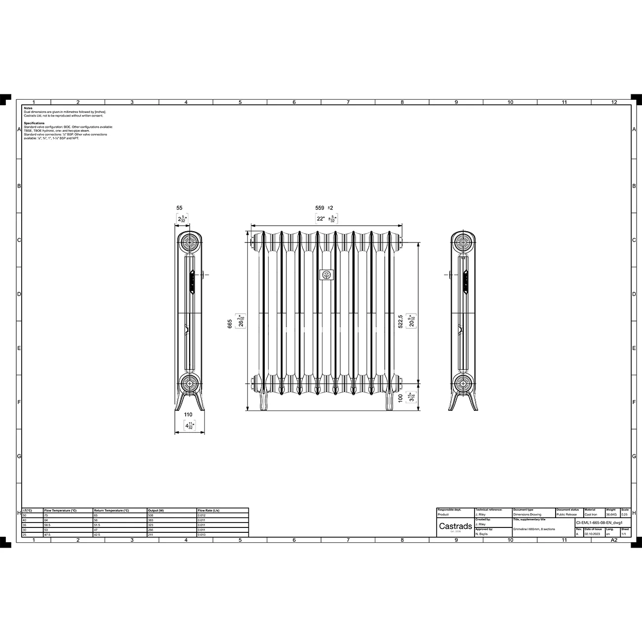 Emmeline I - Quartz Grey Cast Iron Column Radiator H665mm x W562mm 1 Column - Floor Standing - Image 3