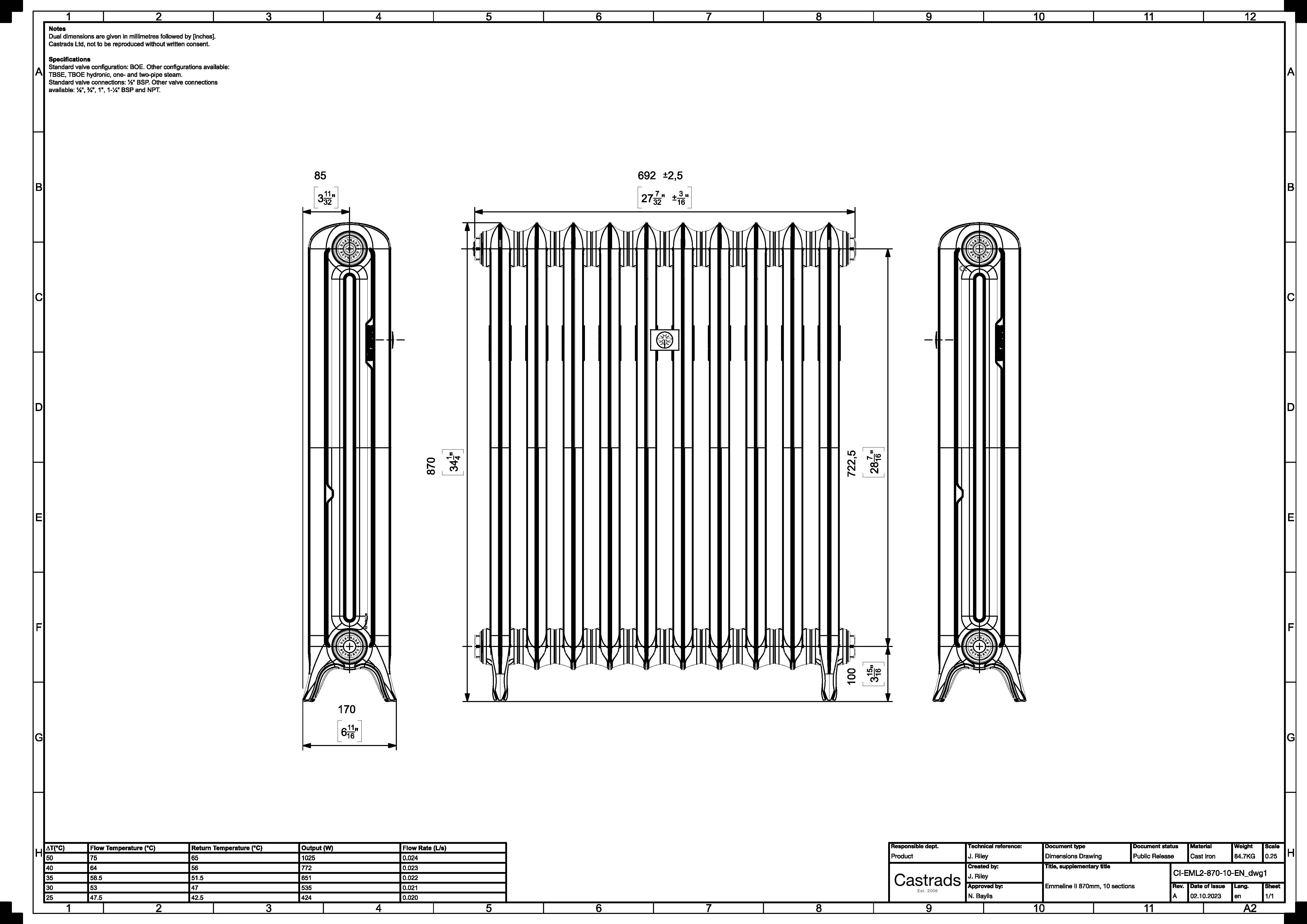Emmeline II - Anthracite Cast Iron Column Radiator H870mm x W695mm 2 Column - Floor Standing - Image 3