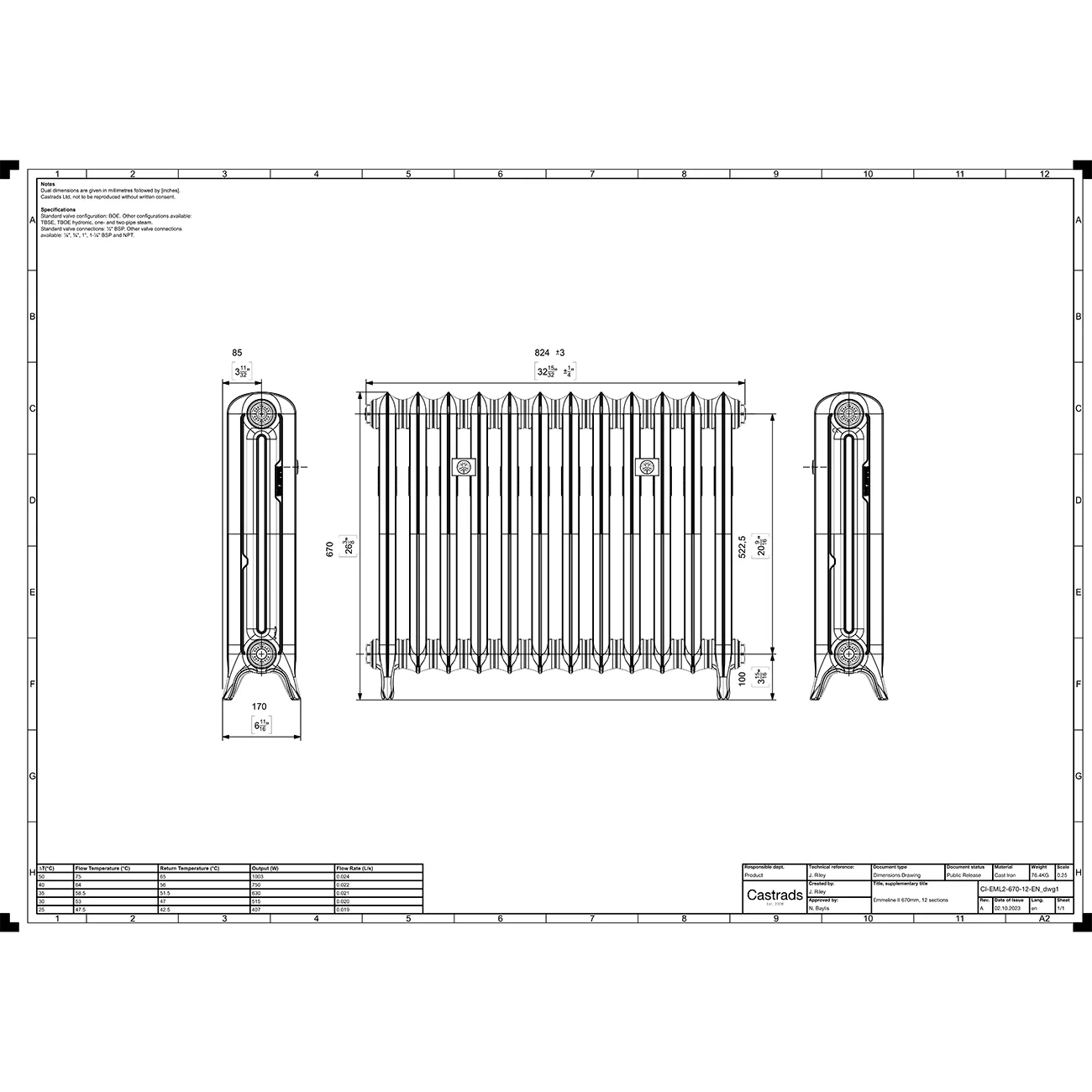 Emmeline II - Astral Grey Dark Cast Iron Column Radiator H670mm x W828mm 2 Column - Floor Standing - Image 3