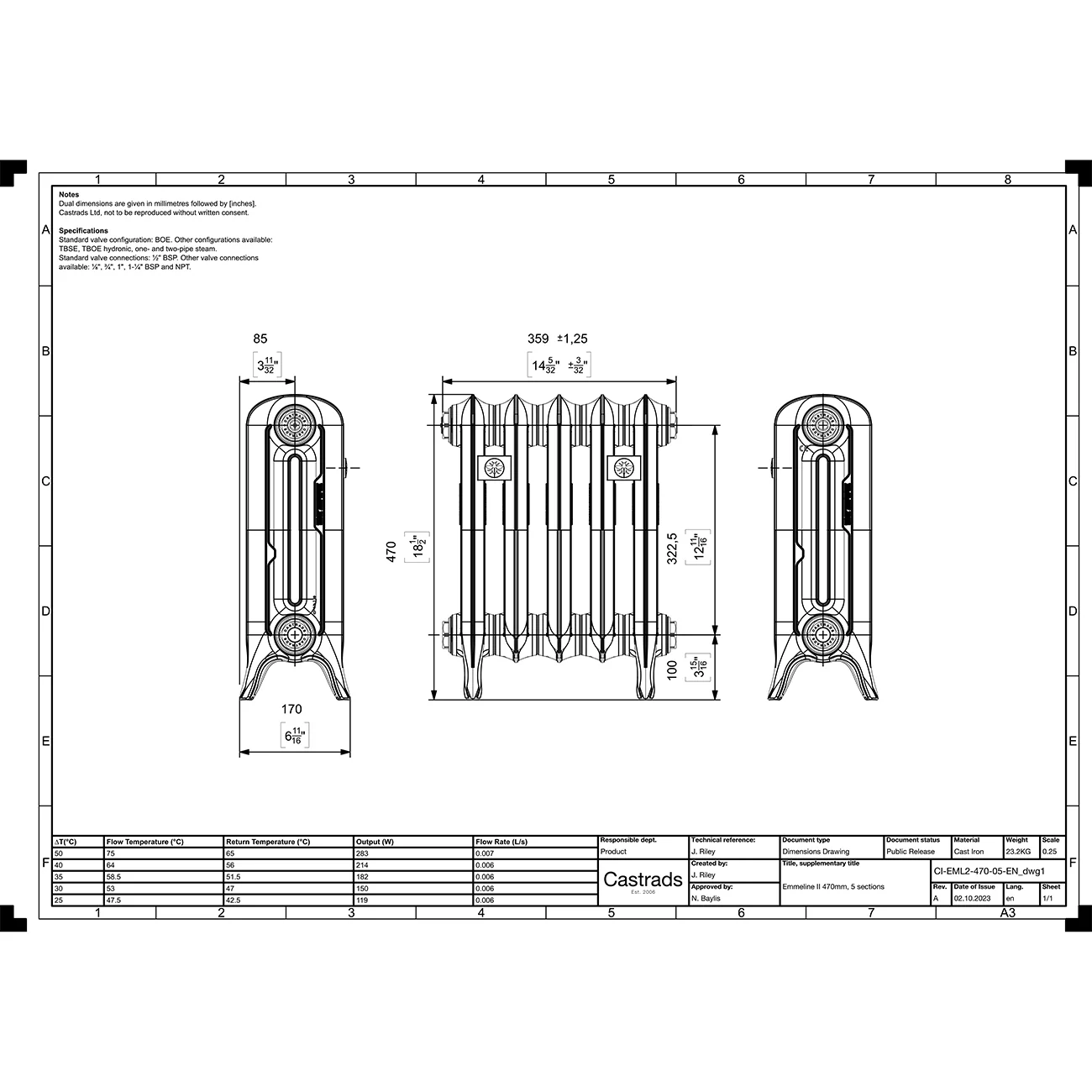 Emmeline II - Astral Grey Mid Cast Iron Column Radiator H470mm x W363mm 2 Column - Floor Standing - Image 3