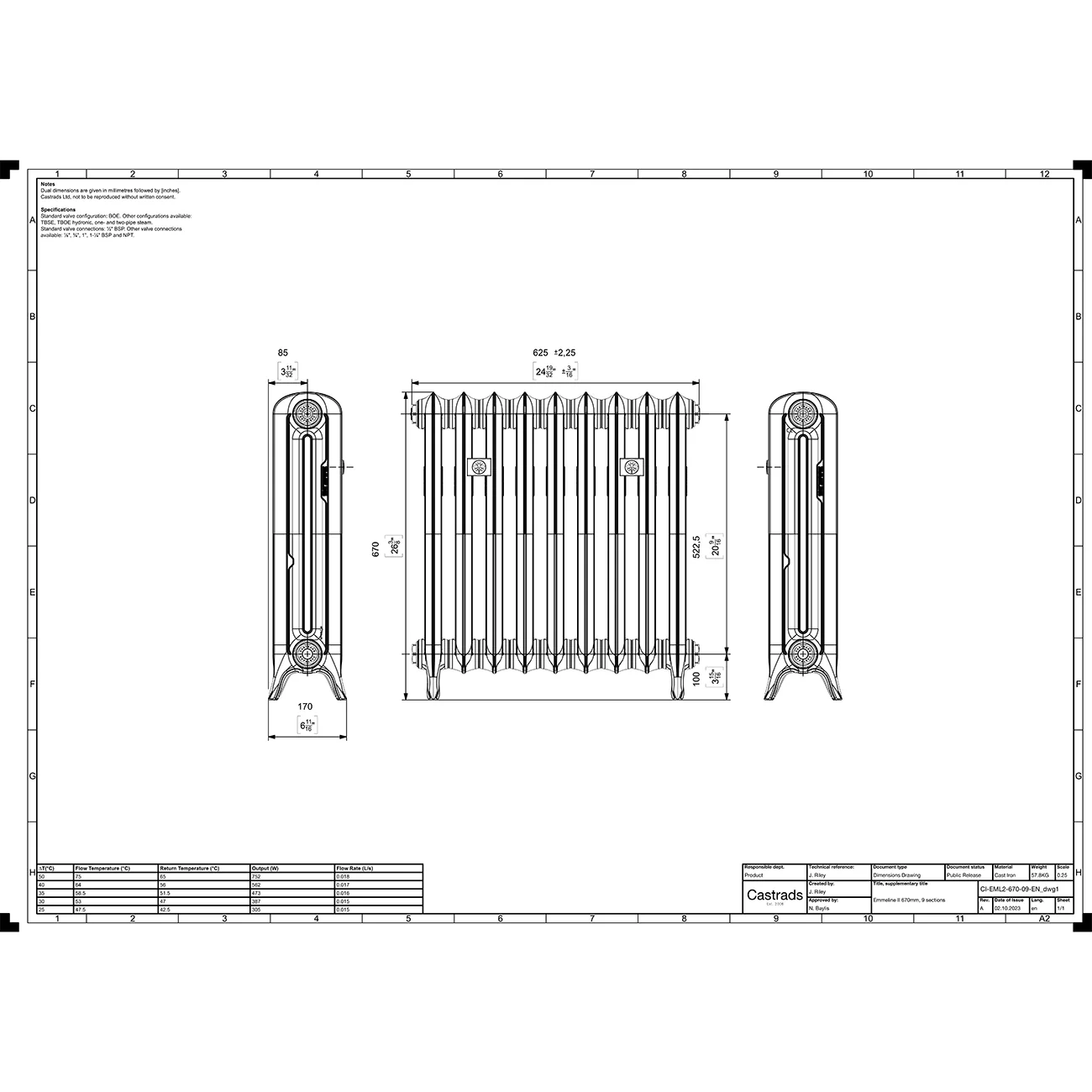 Emmeline II - Black Iron Cast Iron Column Radiator H670mm x W629mm 2 Column - Floor Standing - Image 4