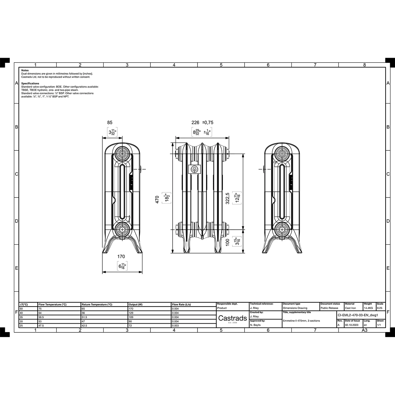 Emmeline II - Ceramic White Cast Iron Column Radiator H470mm x W230mm 2 Column - Floor Standing - Image 3