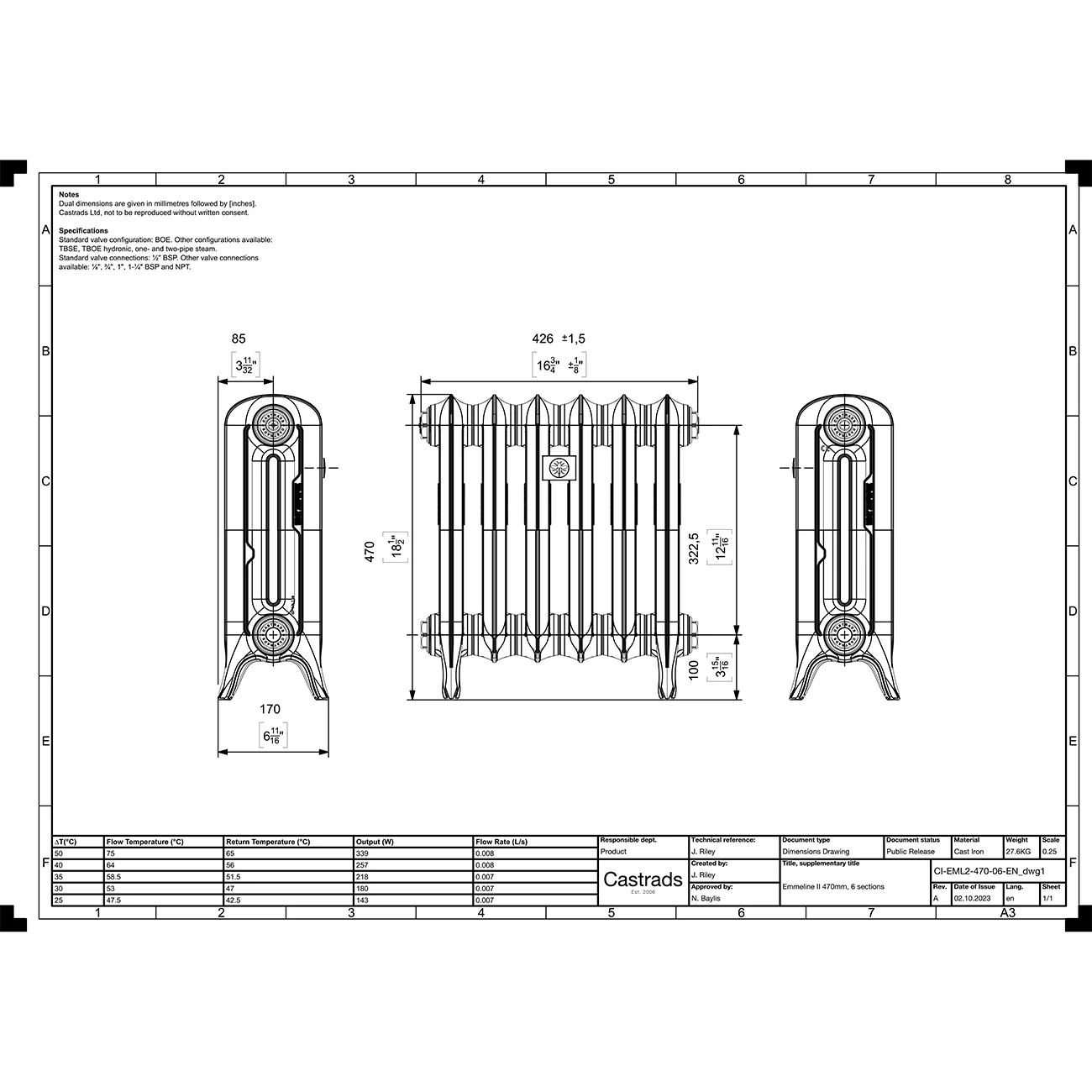 Emmeline II - Ceramic White Cast Iron Column Radiator H470mm x W429mm 2 Column - Floor Standing - Image 3