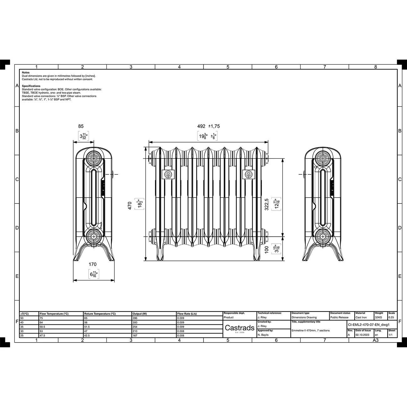 Emmeline II - Ceramic White Cast Iron Column Radiator H470mm x W496mm 2 Column - Floor Standing - Image 3