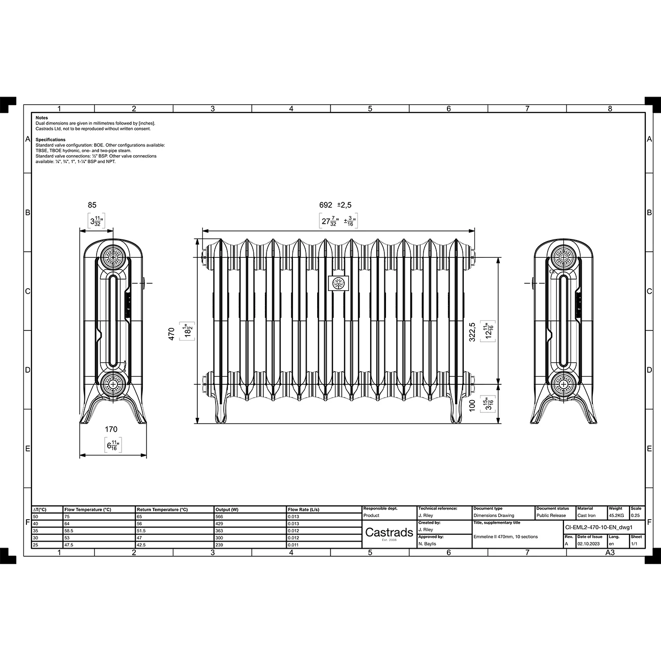 Emmeline II - Ceramic White Cast Iron Column Radiator H470mm x W695mm 2 Column - Floor Standing - Image 3
