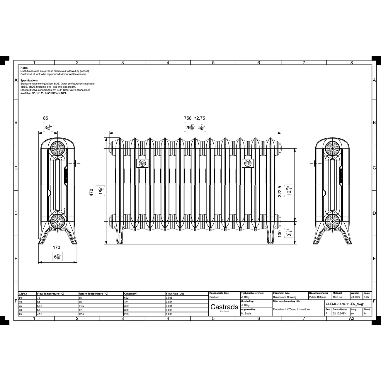 Emmeline II - Ceramic White Cast Iron Column Radiator H470mm x W762mm 2 Column - Floor Standing - Image 3