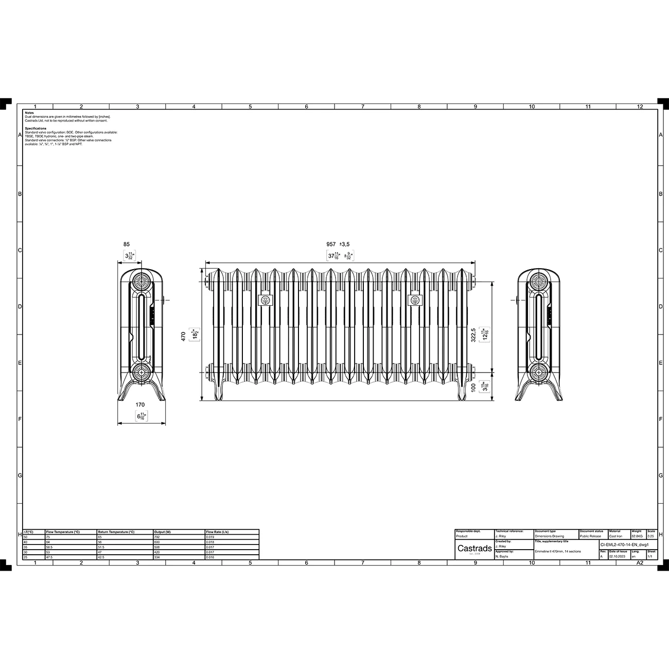 Emmeline II - Ceramic White Cast Iron Column Radiator H470mm x W961mm 2 Column - Floor Standing - Image 3