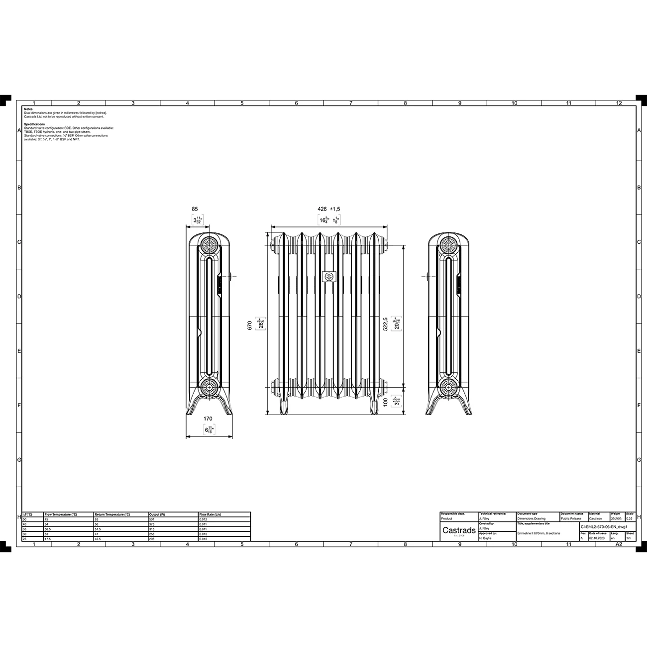 Emmeline II - Ceramic White Cast Iron Column Radiator H670mm x W429mm 2 Column - Floor Standing - Image 3