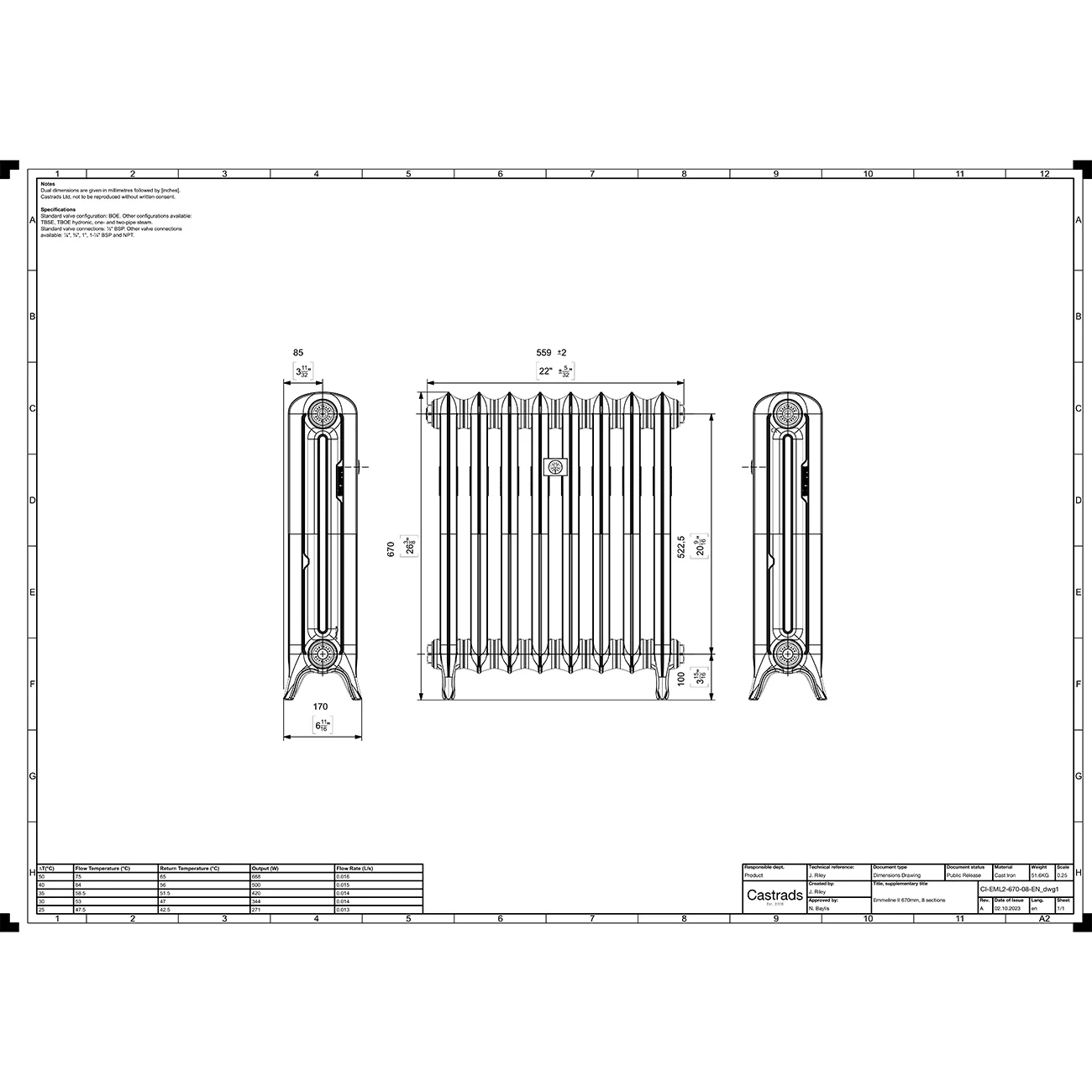 Emmeline II - Ceramic White Cast Iron Column Radiator H670mm x W562mm 2 Column - Floor Standing - Image 3