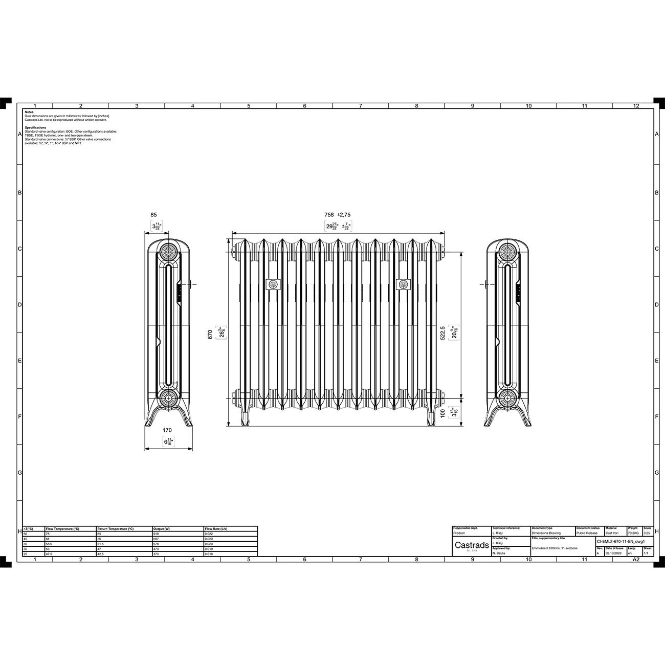 Emmeline II - Ceramic White Cast Iron Column Radiator H670mm x W762mm 2 Column - Floor Standing - Image 3