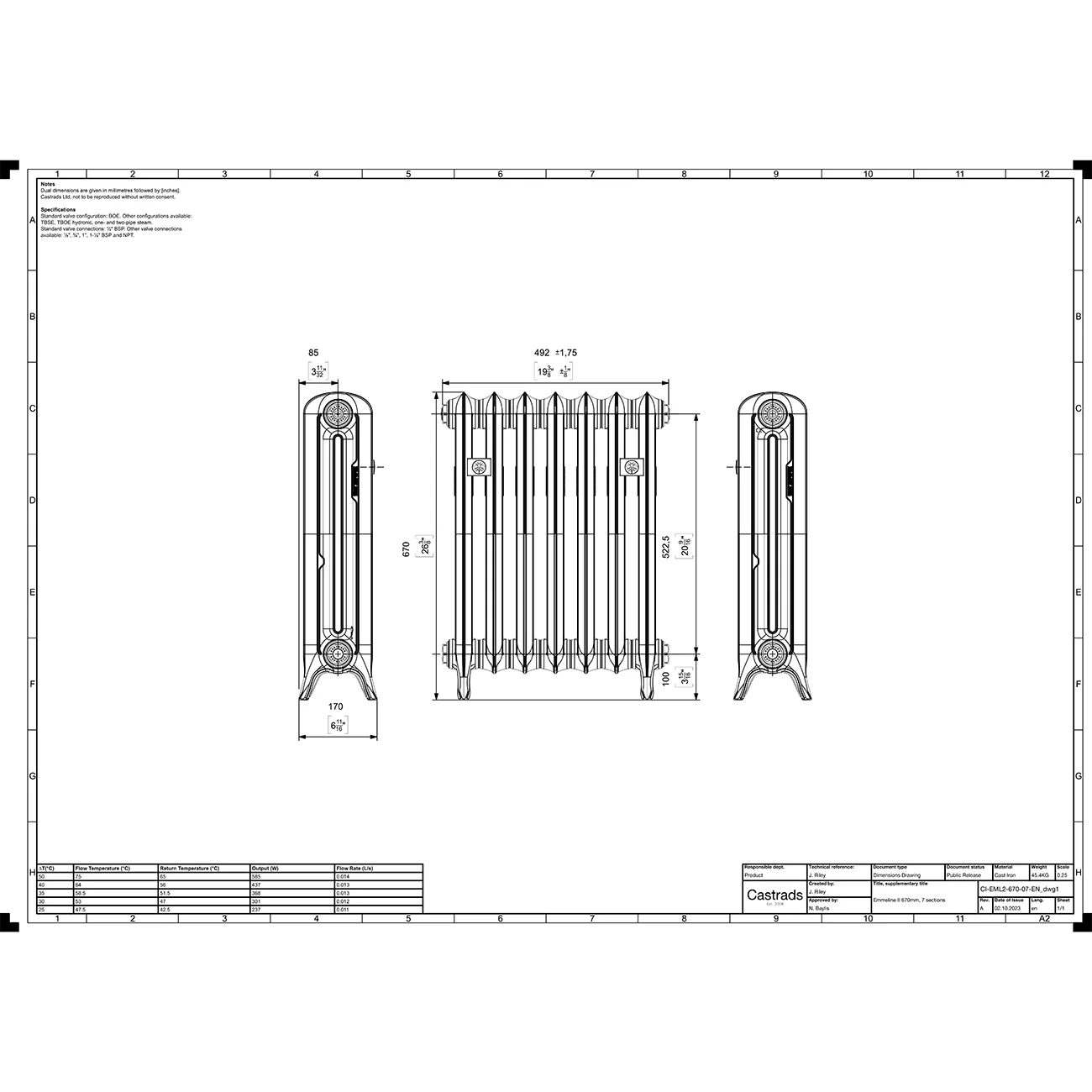 Emmeline II - Chalk White Cast Iron Column Radiator H670mm x W496mm 2 Column - Floor Standing - Image 4