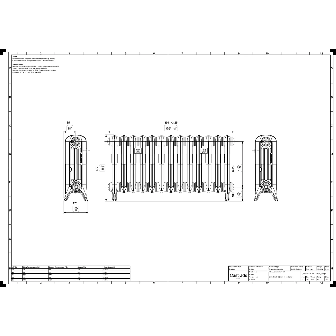 Emmeline II - Grey Bronze Cast Iron Column Radiator H470mm x W895mm 2 Column - Floor Standing - Image 4