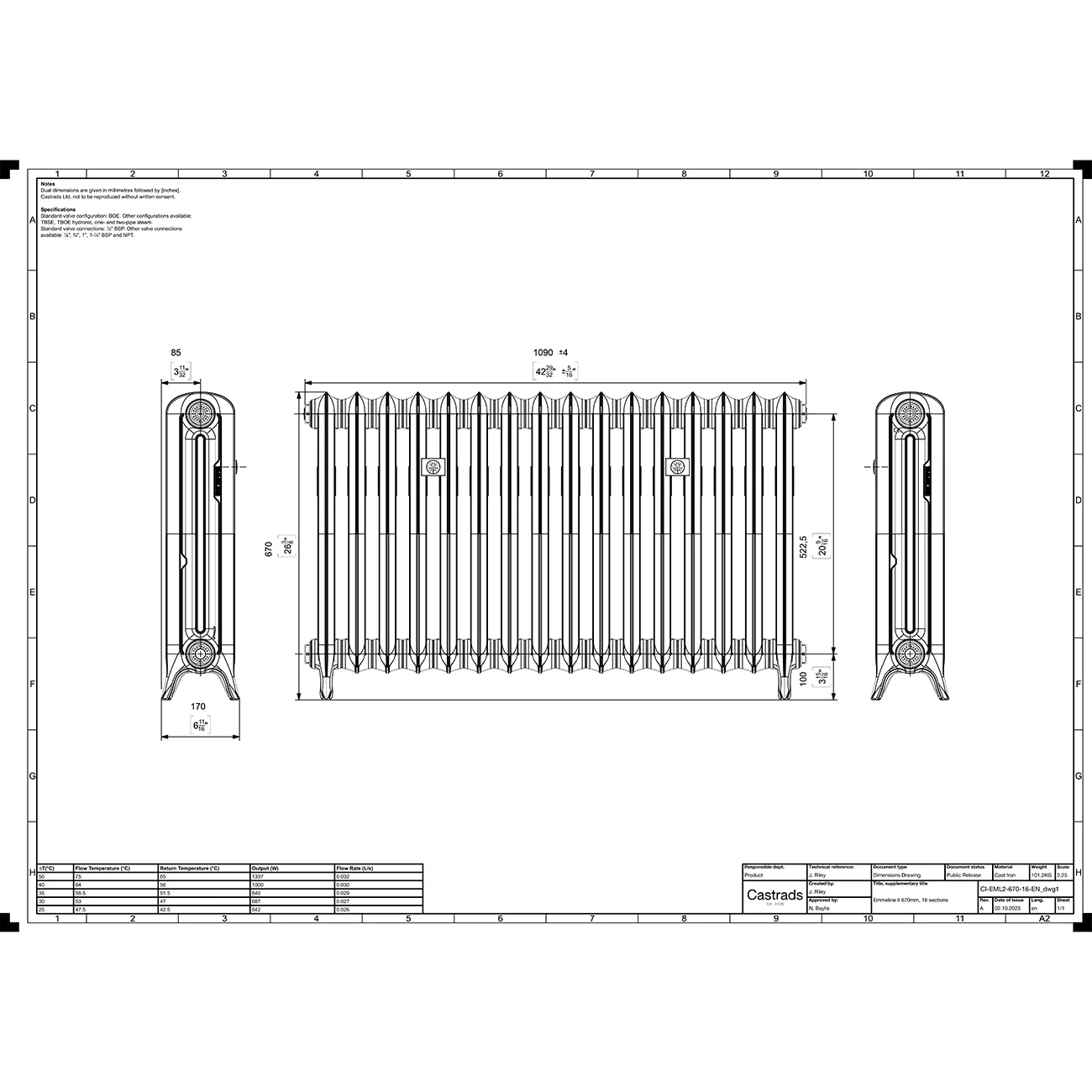 Emmeline II - Grey Bronze Cast Iron Column Radiator H670mm x W1094mm 2 Column - Floor Standing - Image 4