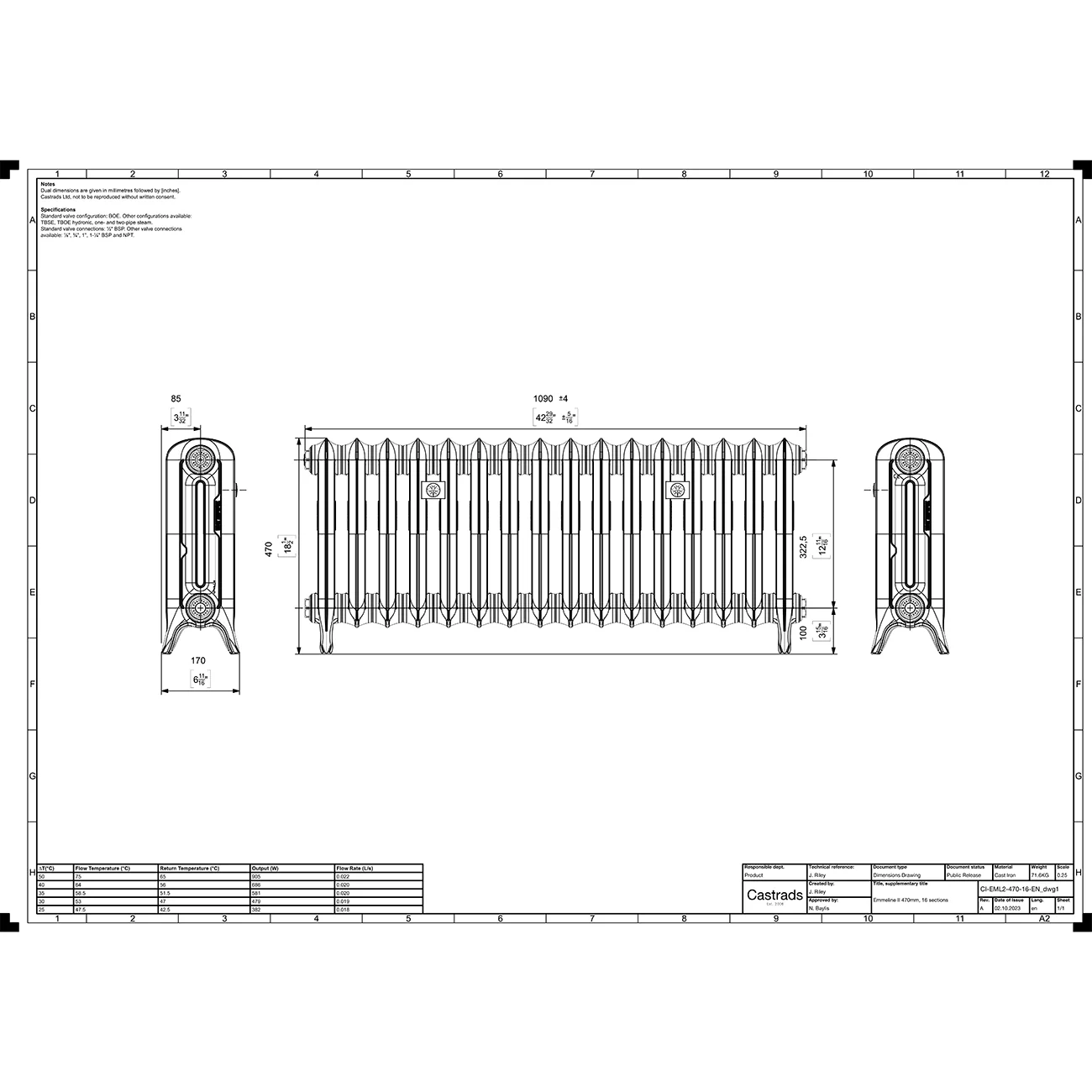 Emmeline II - Matt Black Cast Iron Column Radiator H470mm x W1094mm 2 Column - Floor Standing - Image 4