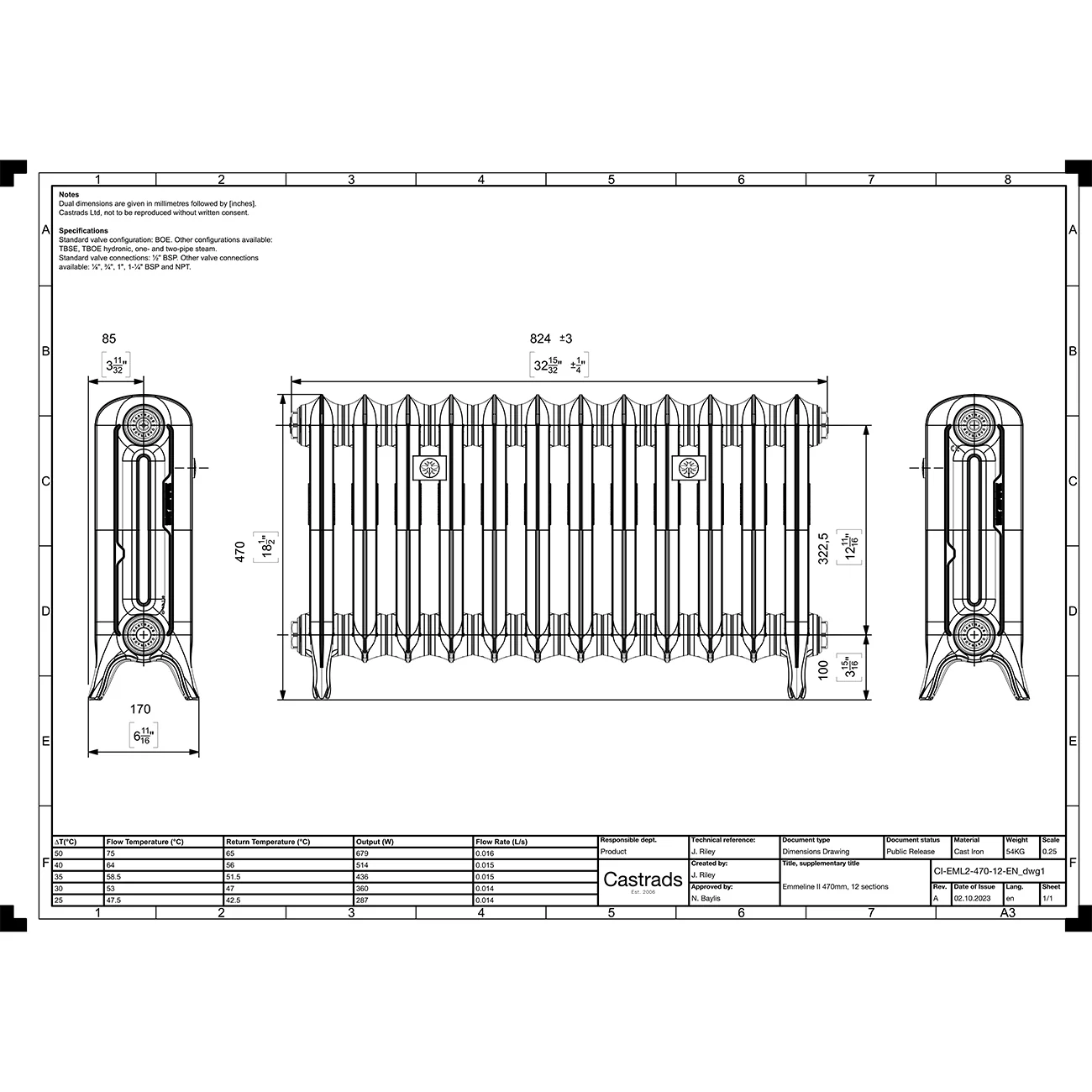 Emmeline II - Midnight Ink Cast Iron Column Radiator H470mm x W828mm 2 Column - Floor Standing - Image 4
