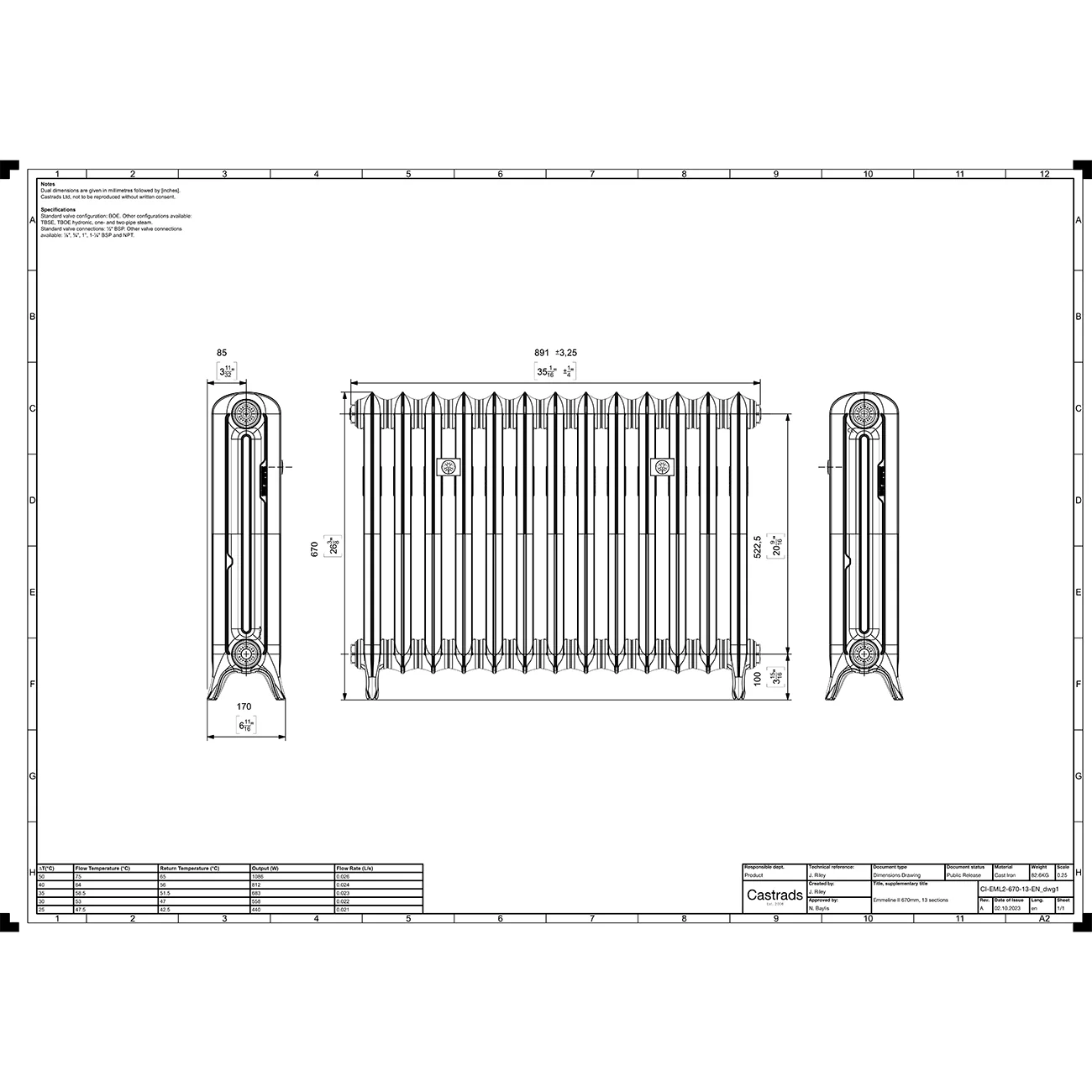 Emmeline II - Midnight Ink Cast Iron Column Radiator H670mm x W895mm 2 Column - Floor Standing - Image 4