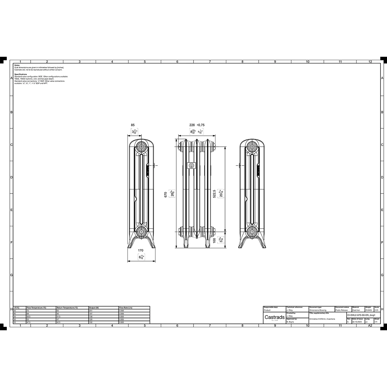Emmeline II - Pebble Grey Cast Iron Column Radiator H670mm x W230mm 2 Column - Floor Standing - Image 3