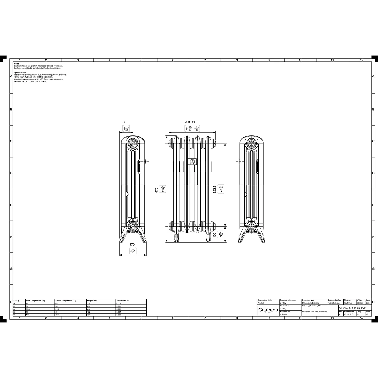 Emmeline II - Pebble Grey Cast Iron Column Radiator H670mm x W296mm 2 Column - Floor Standing - Image 3