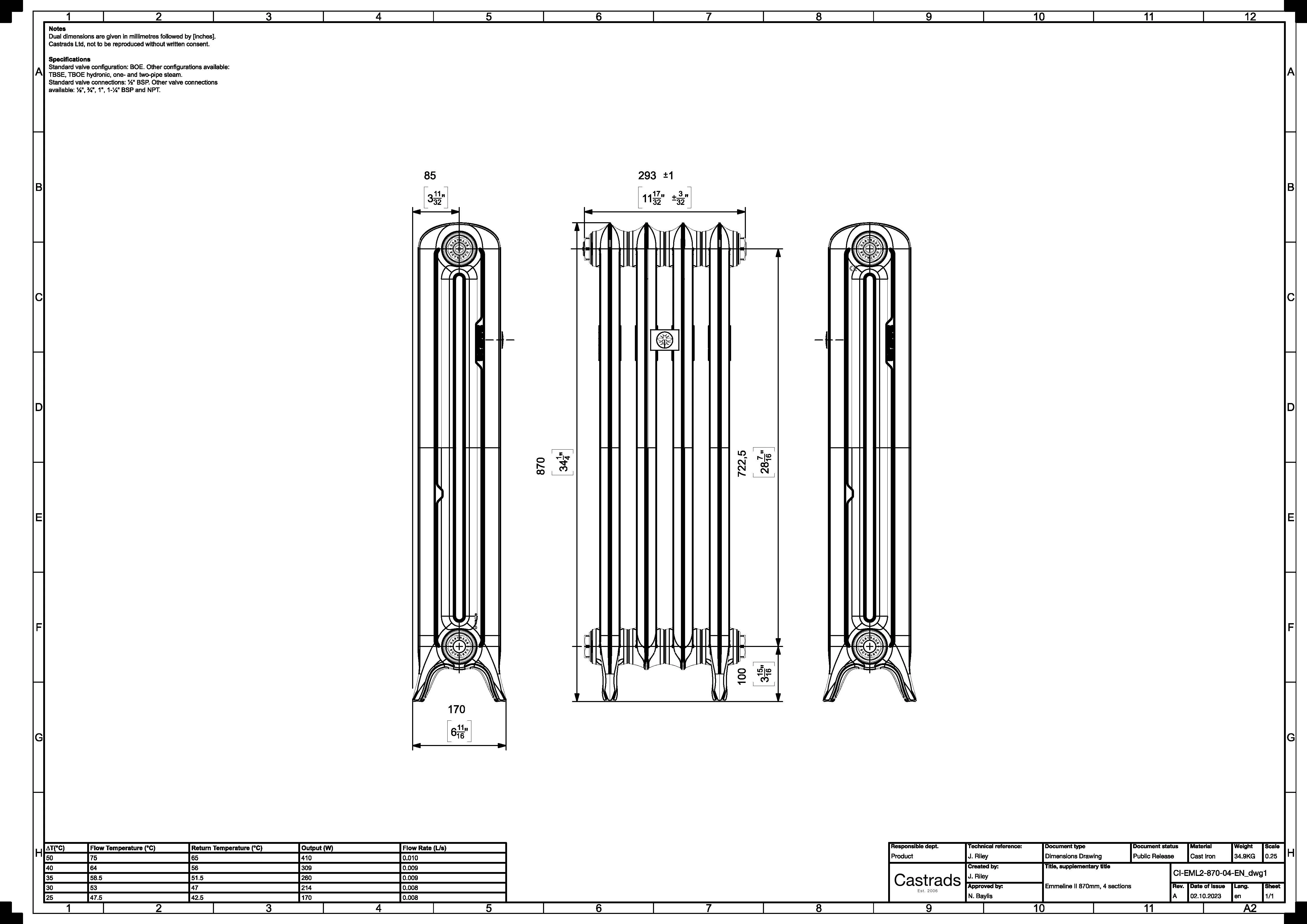 Emmeline II - Pebble Grey Cast Iron Column Radiator H870mm x W296mm 2 Column - Floor Standing - Image 3