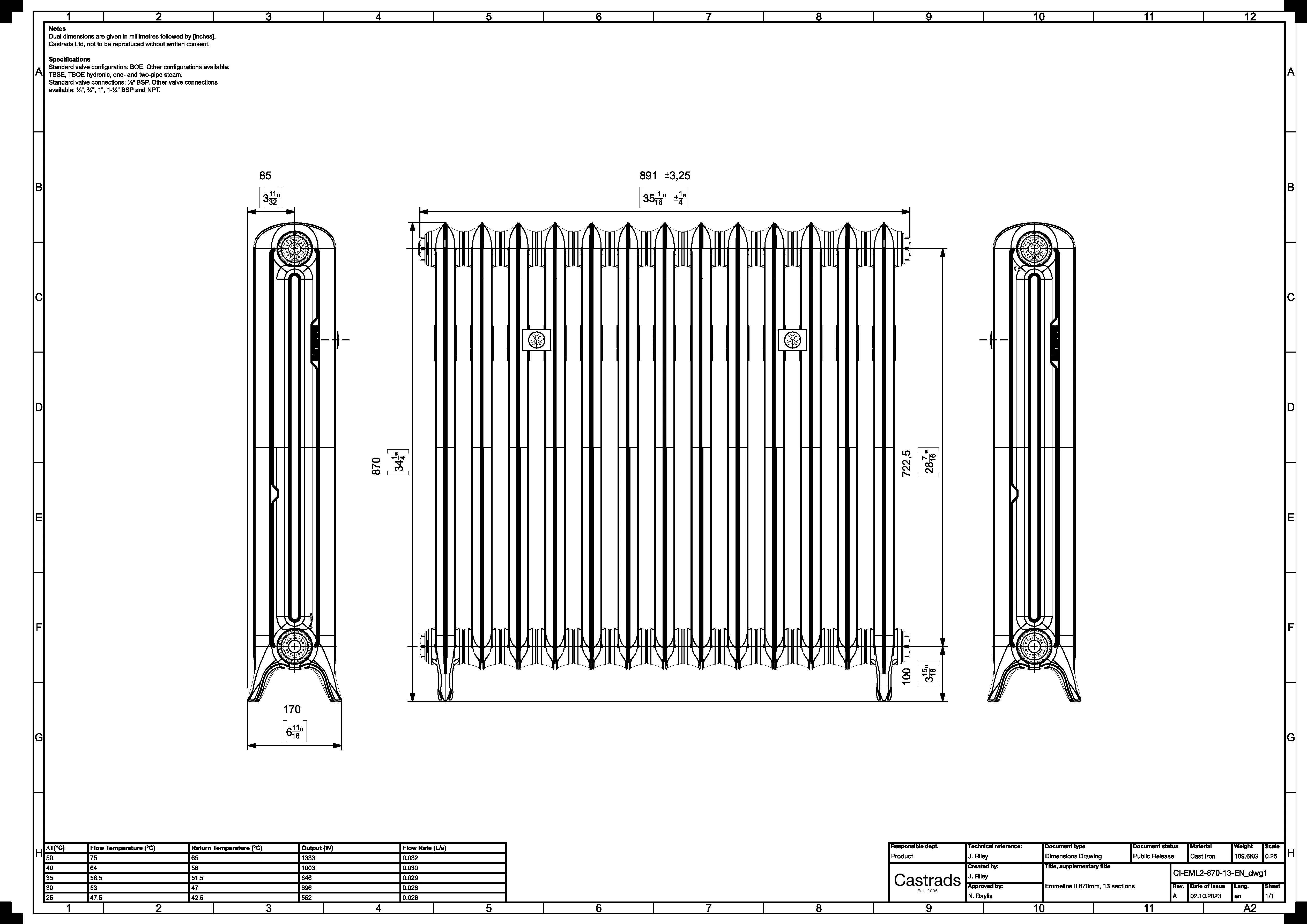 Emmeline II - Pebble Grey Cast Iron Column Radiator H870mm x W895mm 2 Column - Floor Standing - Image 3