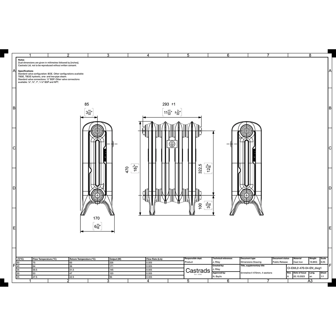 Emmeline II - Quartz Grey Cast Iron Column Radiator H470mm x W296mm 2 Column - Floor Standing - Image 3