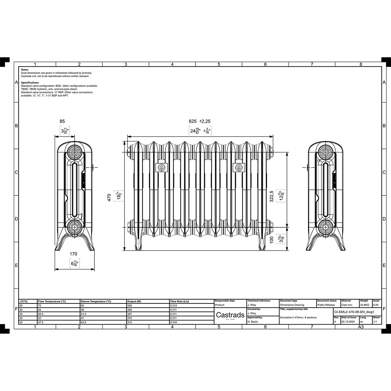 Emmeline II - Quartz Grey Cast Iron Column Radiator H470mm x W629mm 2 Column - Floor Standing - Image 3