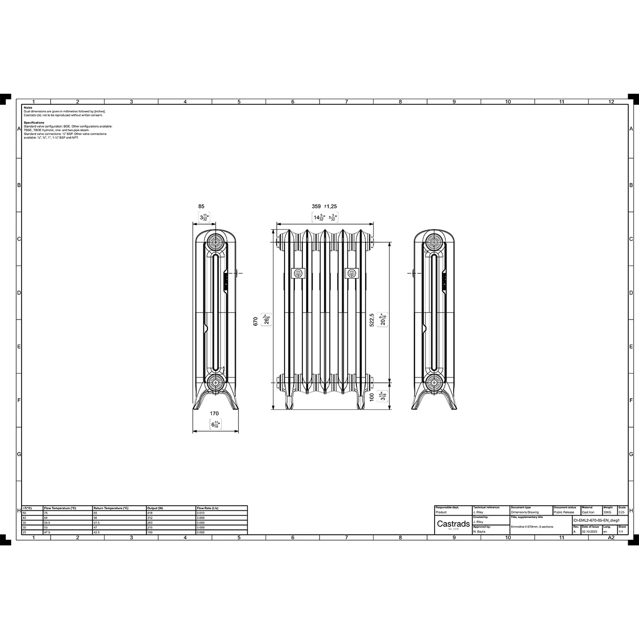 Emmeline II - Quartz Grey Cast Iron Column Radiator H670mm x W363mm 2 Column - Floor Standing - Image 3
