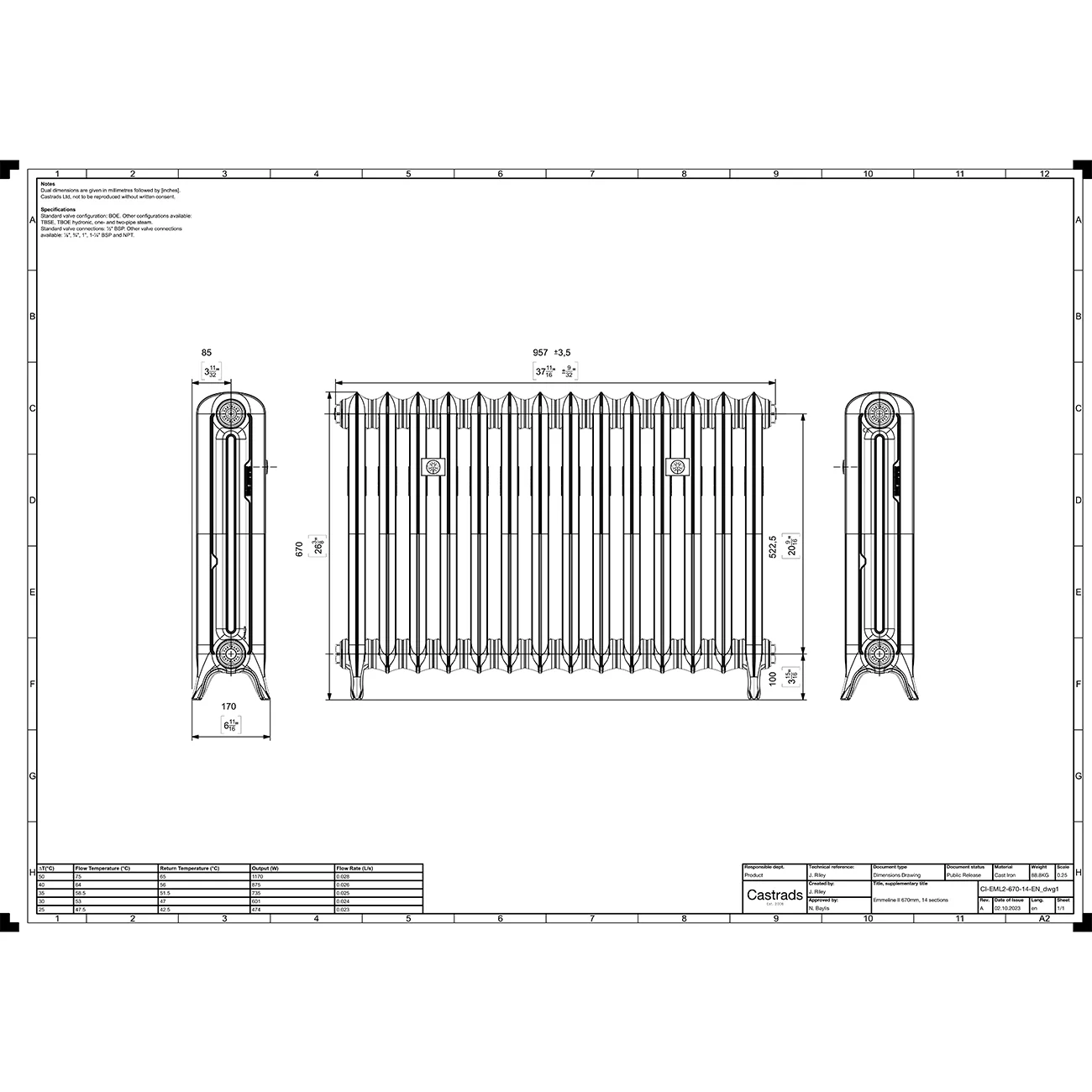 Emmeline II - Quartz Grey Cast Iron Column Radiator H670mm x W961mm 2 Column - Floor Standing - Image 3