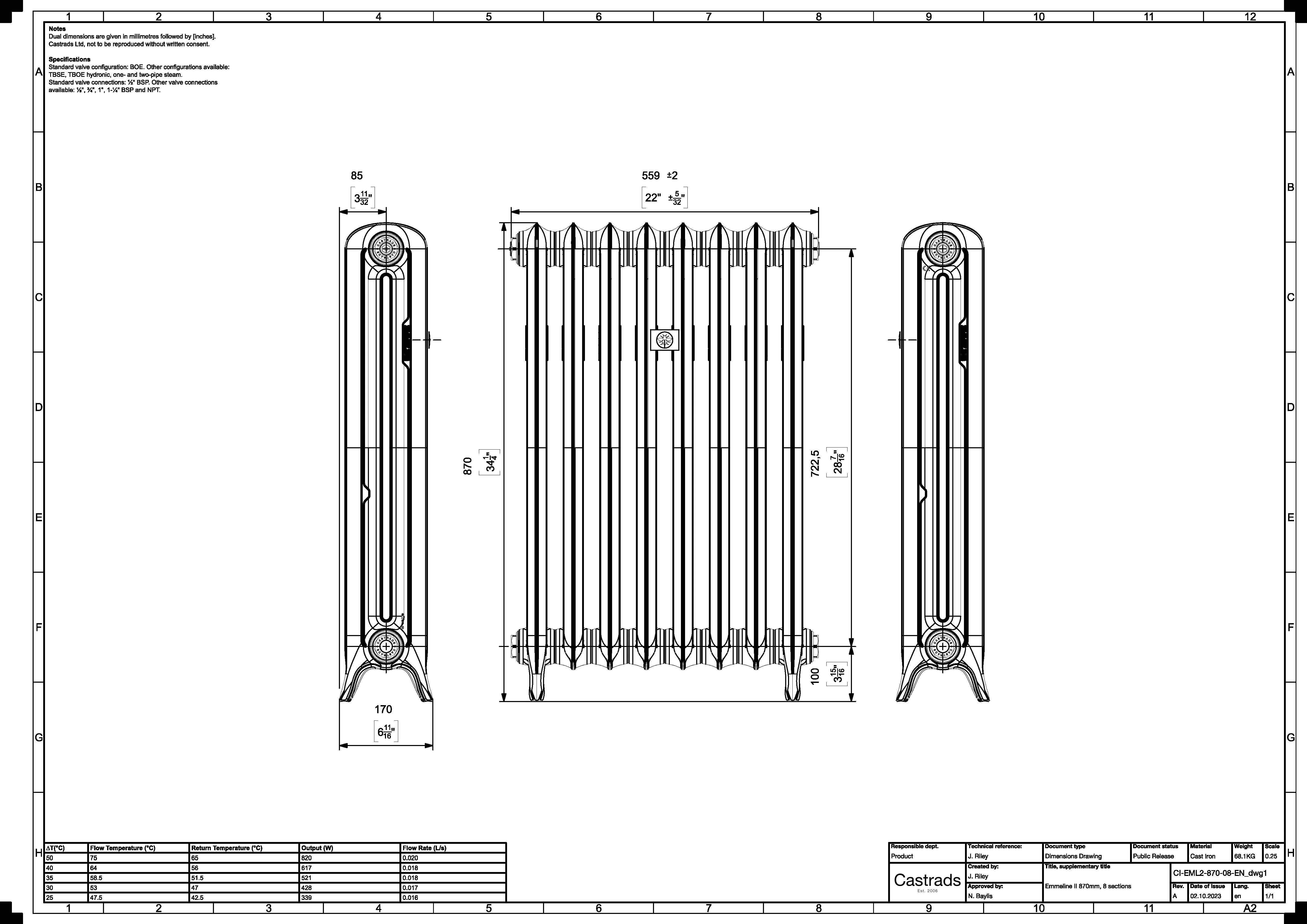 Emmeline II - Quartz Grey Cast Iron Column Radiator H870mm x W562mm 2 Column - Floor Standing - Image 3