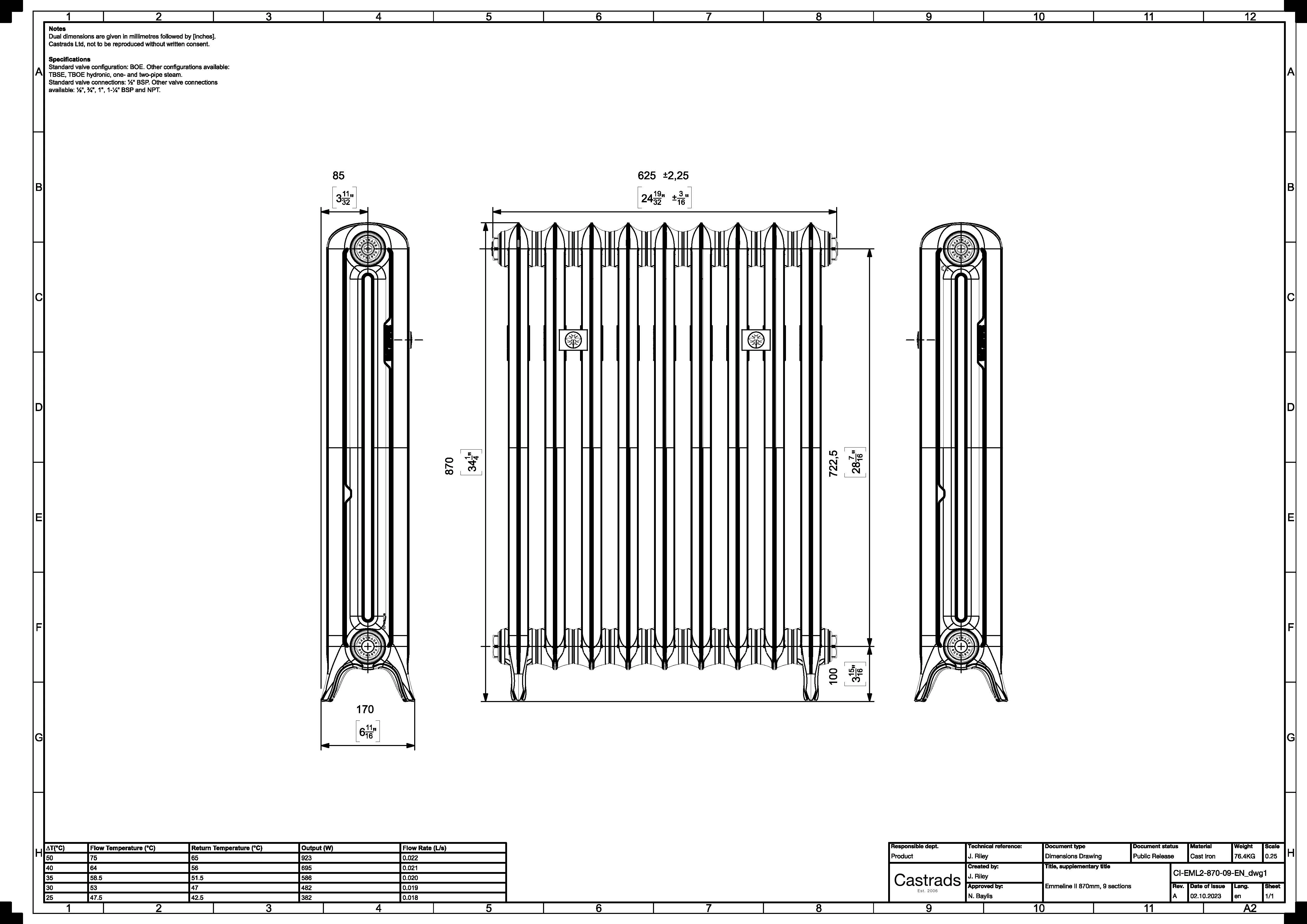 Emmeline II - Quartz Grey Cast Iron Column Radiator H870mm x W629mm 2 Column - Floor Standing - Image 3