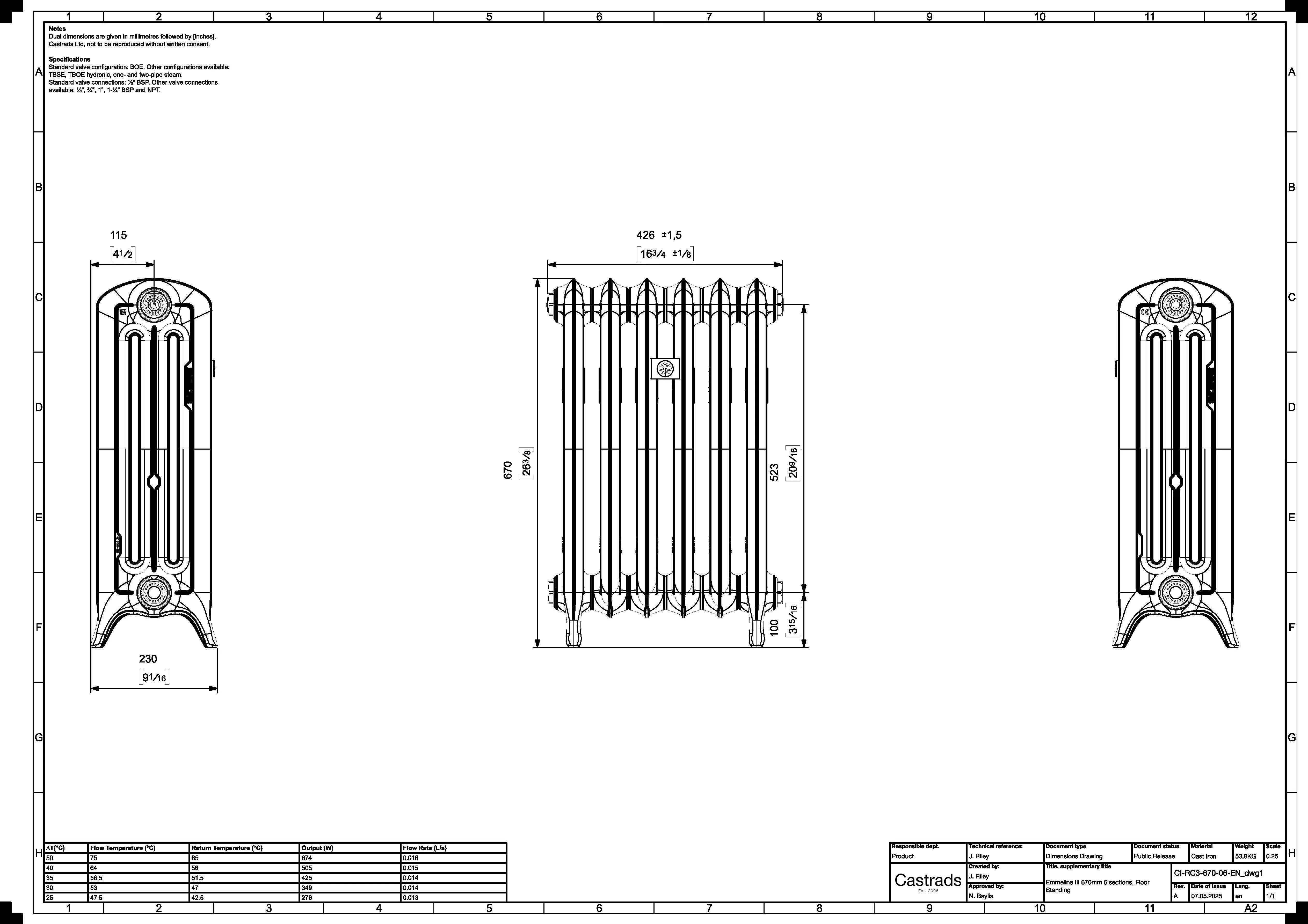 Emmeline III - Anthracite Cast Iron Column Radiator H670mm x W429mm 3 Column - Floor Standing - Image 3