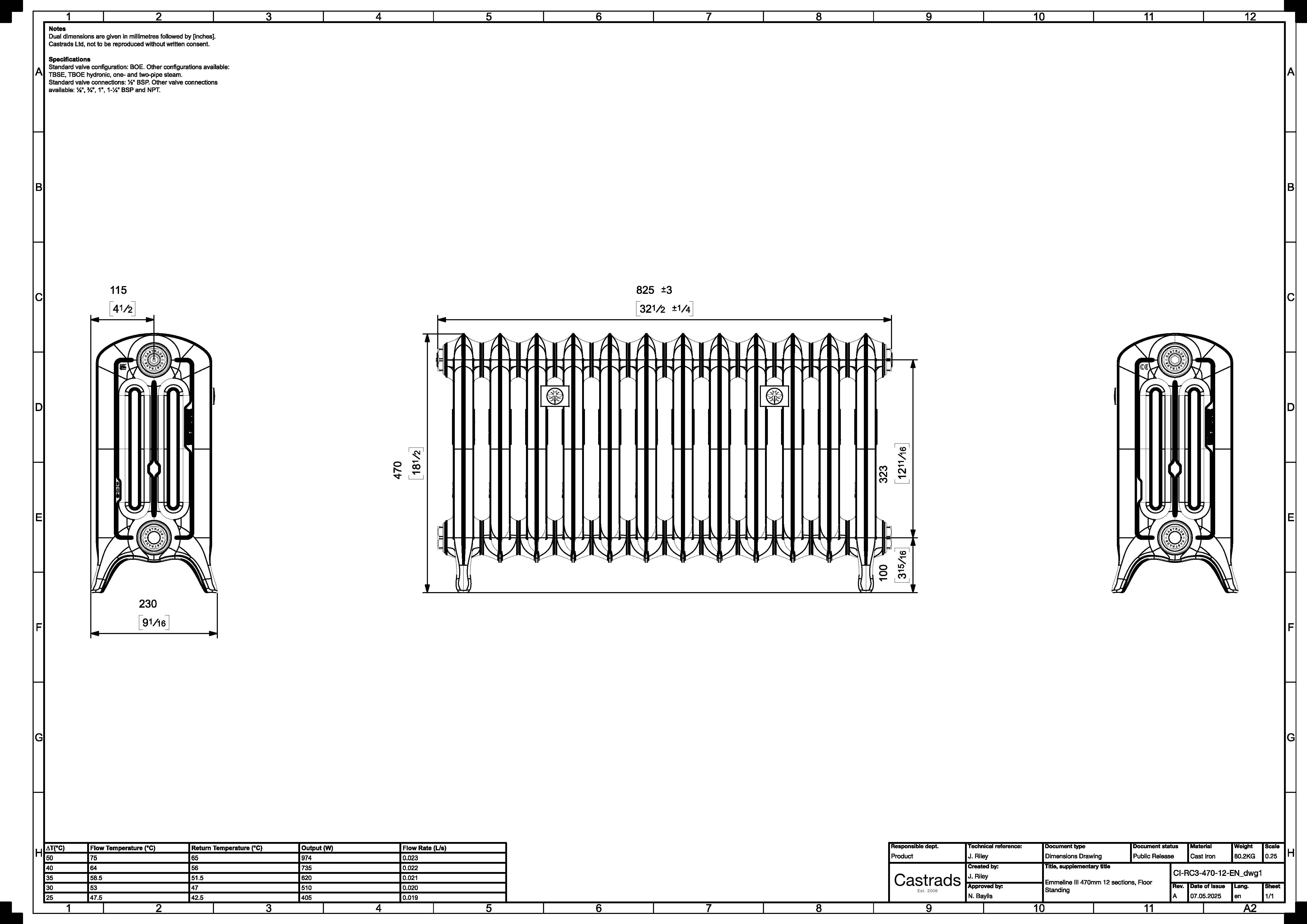 Emmeline III - Astral Grey Mid Cast Iron Column Radiator H470mm x W828mm 3 Column - Floor Standing - Image 3