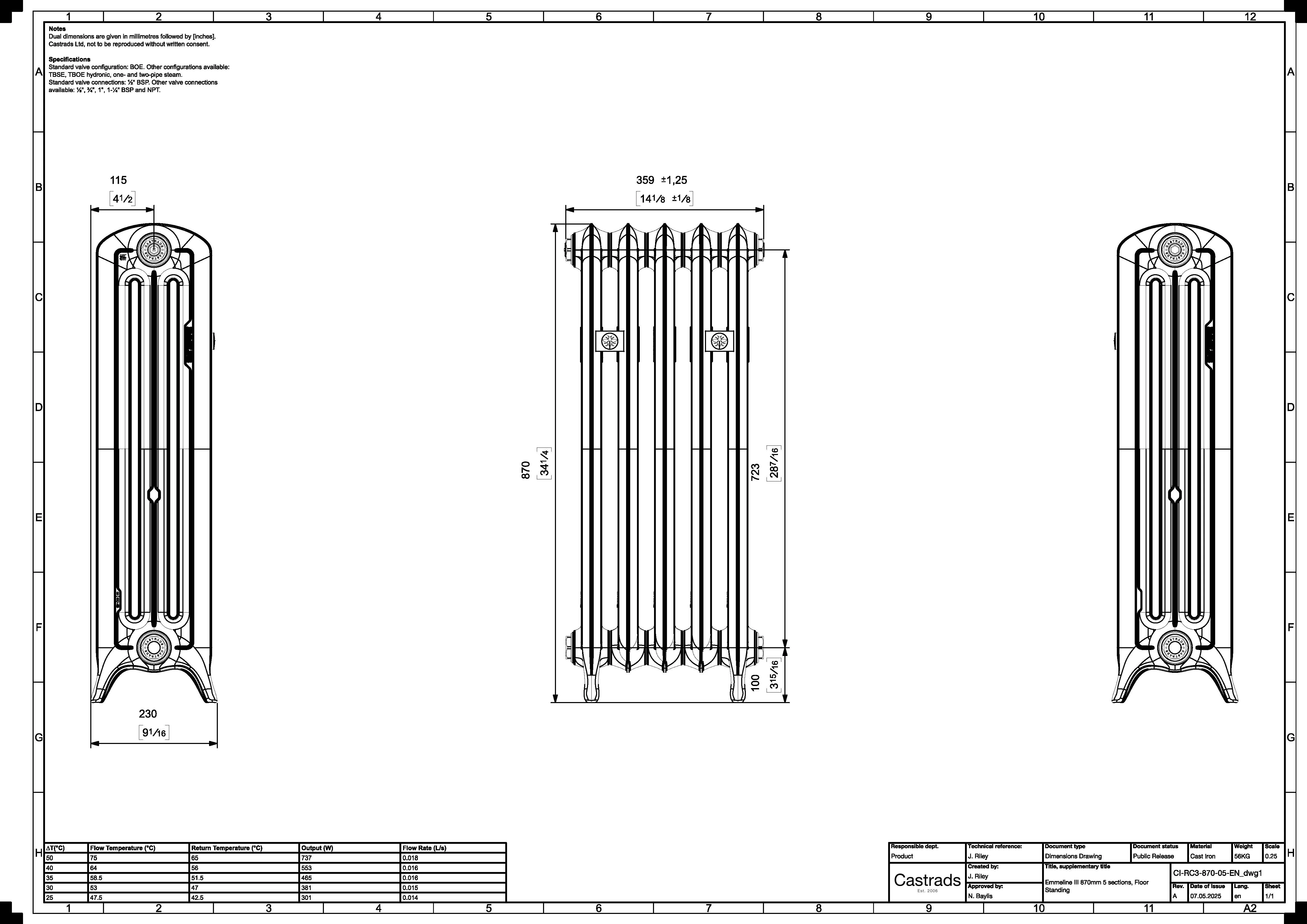 Emmeline III - Astral Grey Mid Cast Iron Column Radiator H870mm x W363mm 3 Column - Floor Standing - Image 3