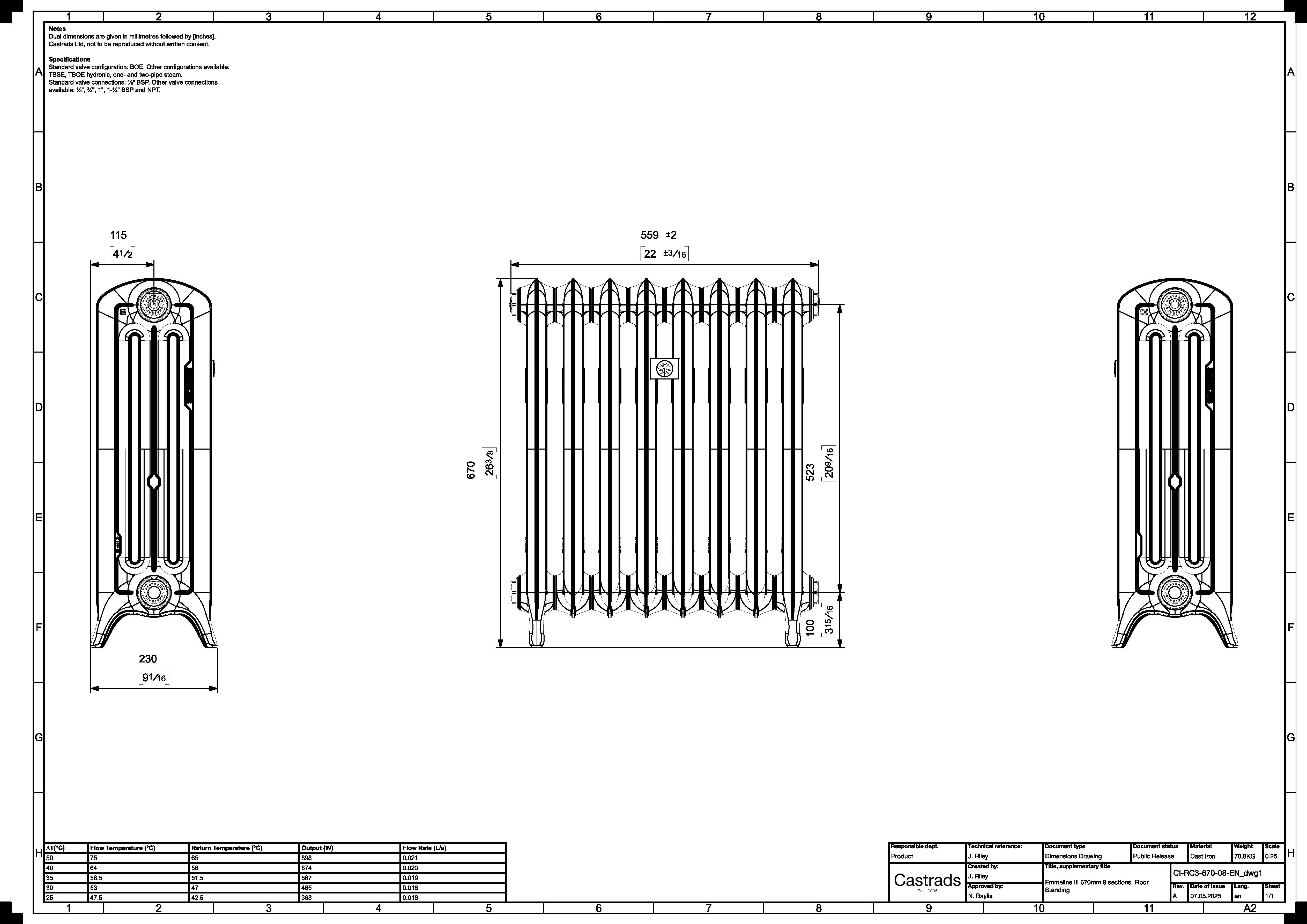 Emmeline III - Ceramic White Cast Iron Column Radiator H670mm x W562mm 3 Column - Floor Standing - Image 3