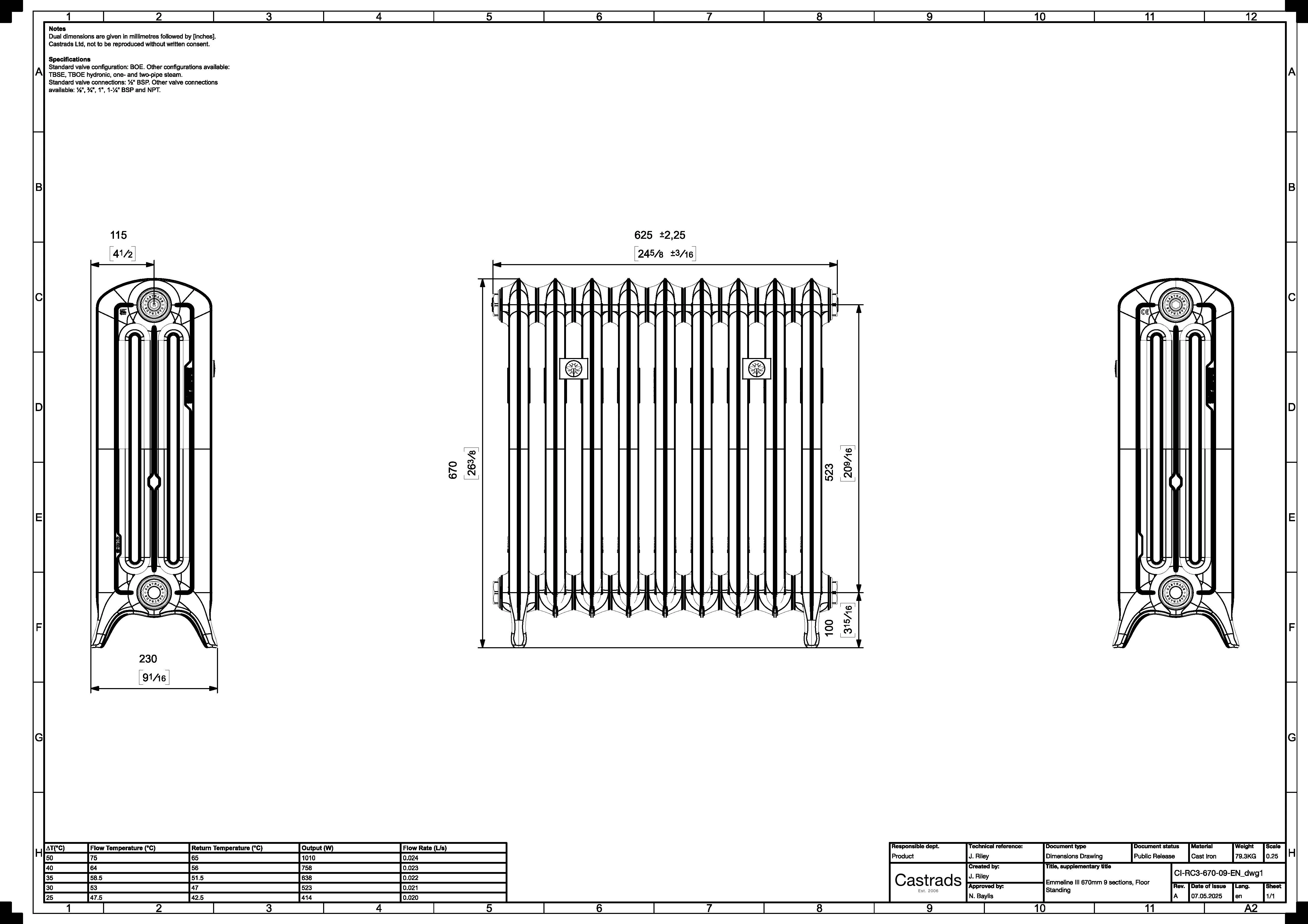 Emmeline III - Ceramic White Cast Iron Column Radiator H670mm x W629mm 3 Column - Floor Standing - Image 3