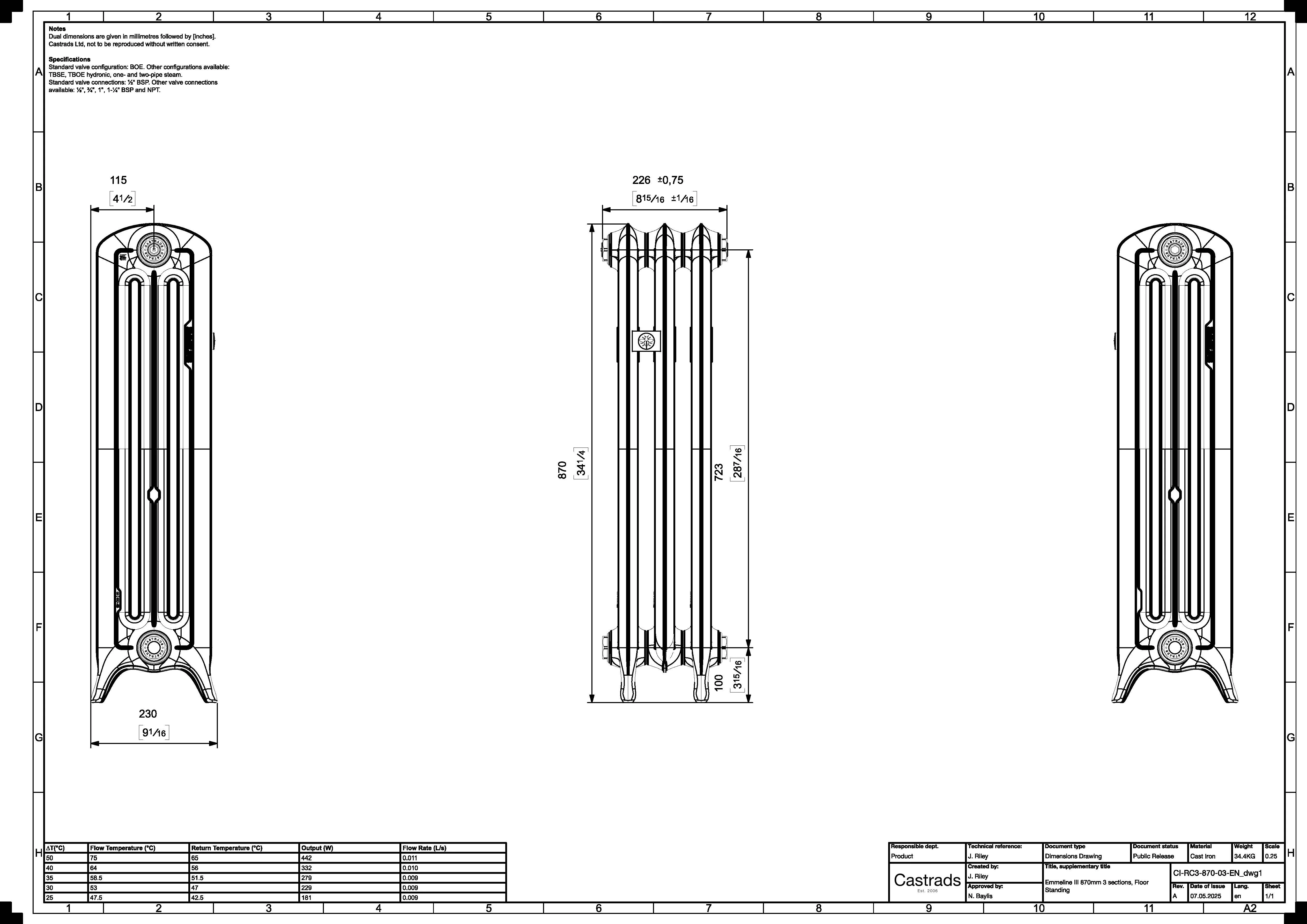 Emmeline III - Ceramic White Cast Iron Column Radiator H870mm x W230mm 3 Column - Floor Standing - Image 3