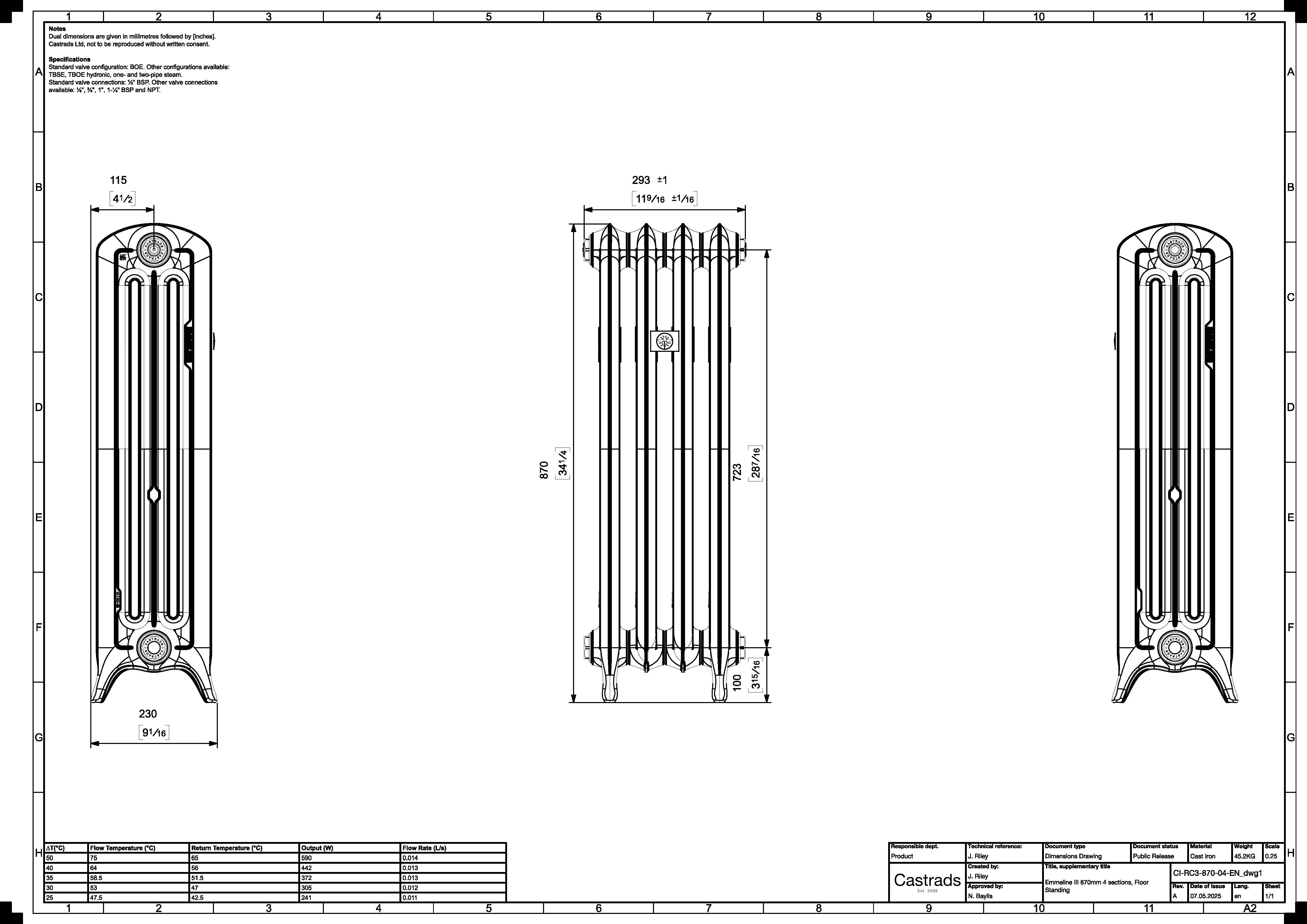 Emmeline III - Ceramic White Cast Iron Column Radiator H870mm x W296mm 3 Column - Floor Standing - Image 3