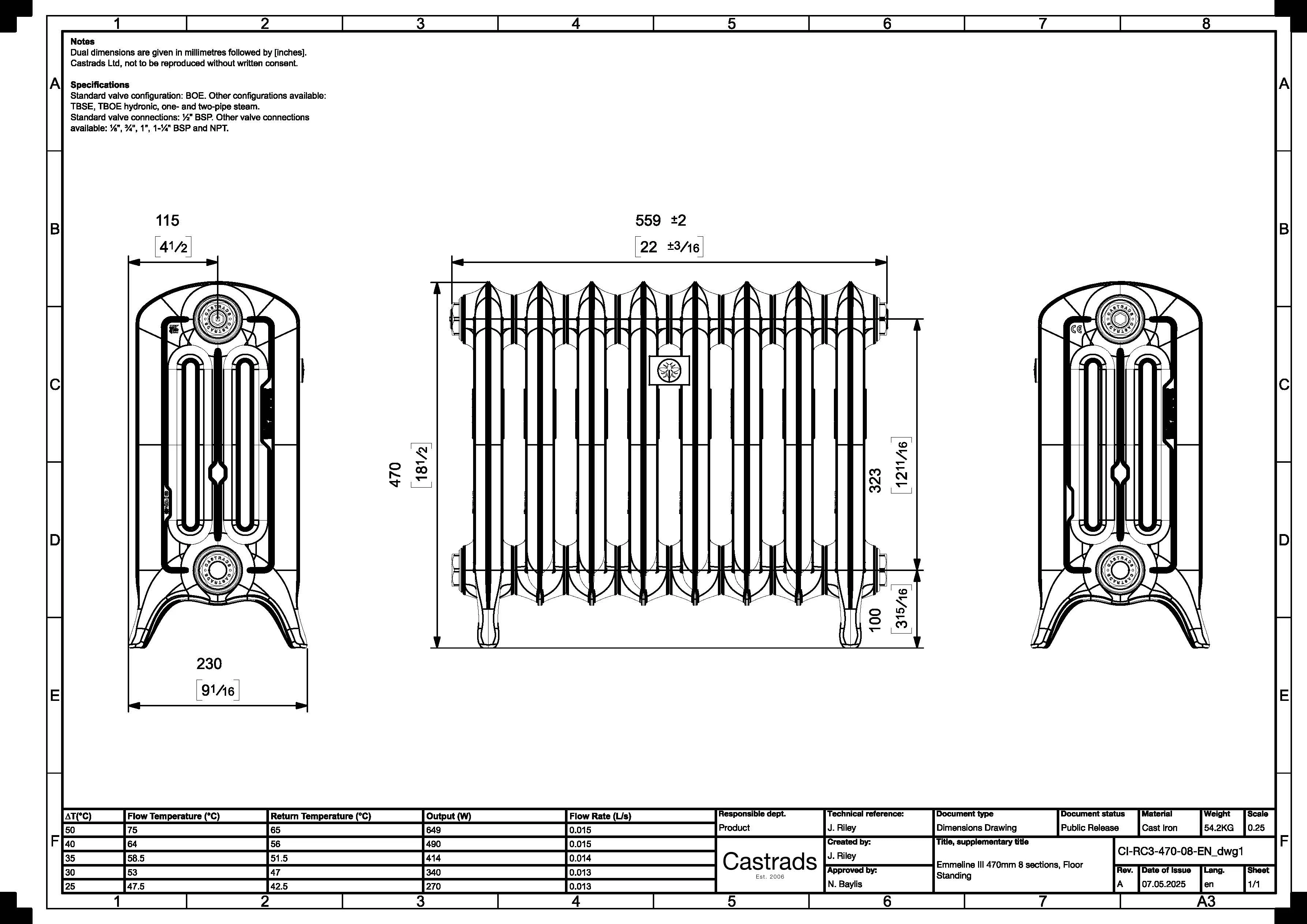 Emmeline III - Chalk White Cast Iron Column Radiator H470mm x W562mm 3 Column - Floor Standing - Image 4