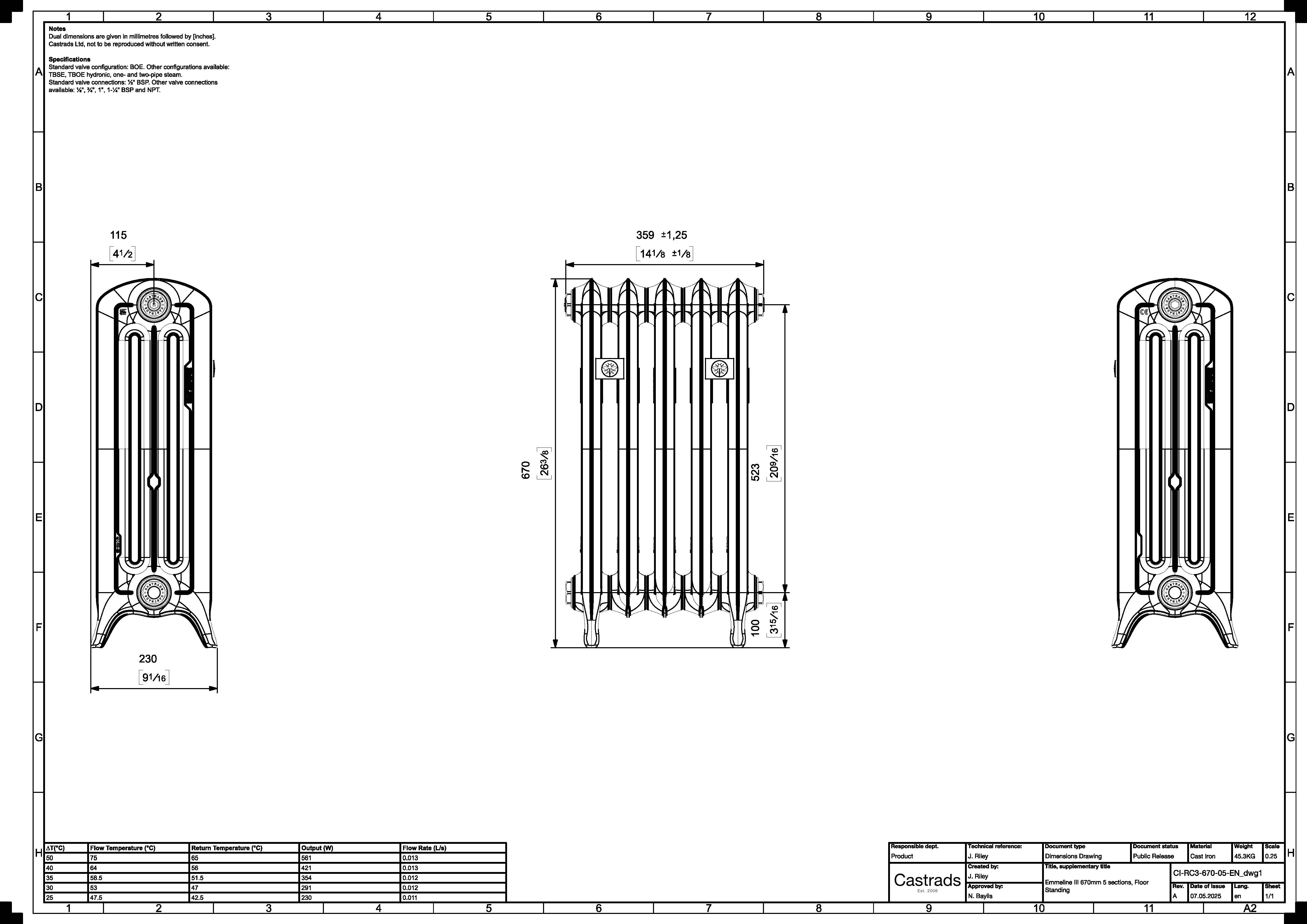 Emmeline III - Chalk White Cast Iron Column Radiator H670mm x W363mm 3 Column - Floor Standing - Image 4