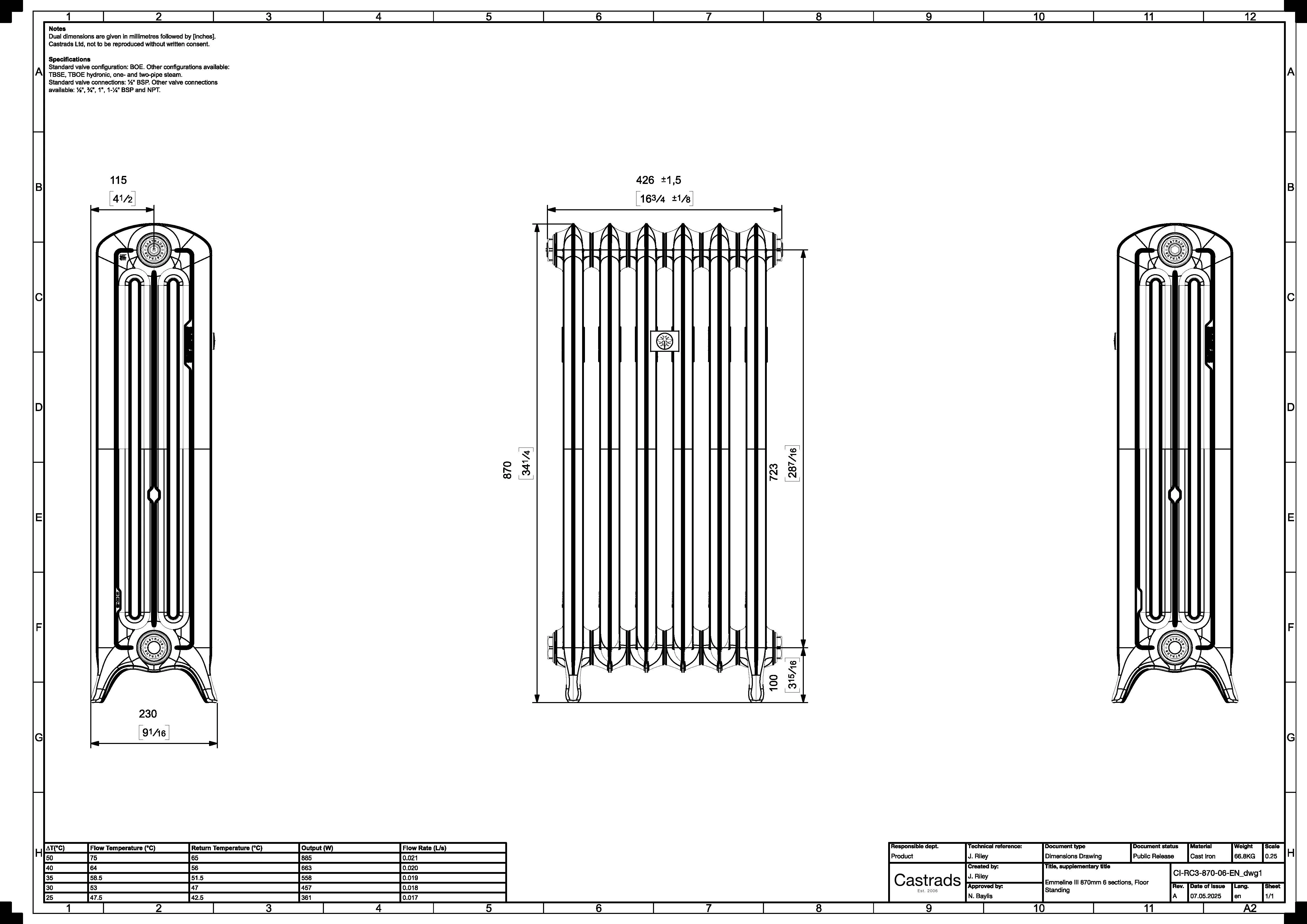 Emmeline III - Chalk White Cast Iron Column Radiator H870mm x W429mm 3 Column - Floor Standing - Image 4