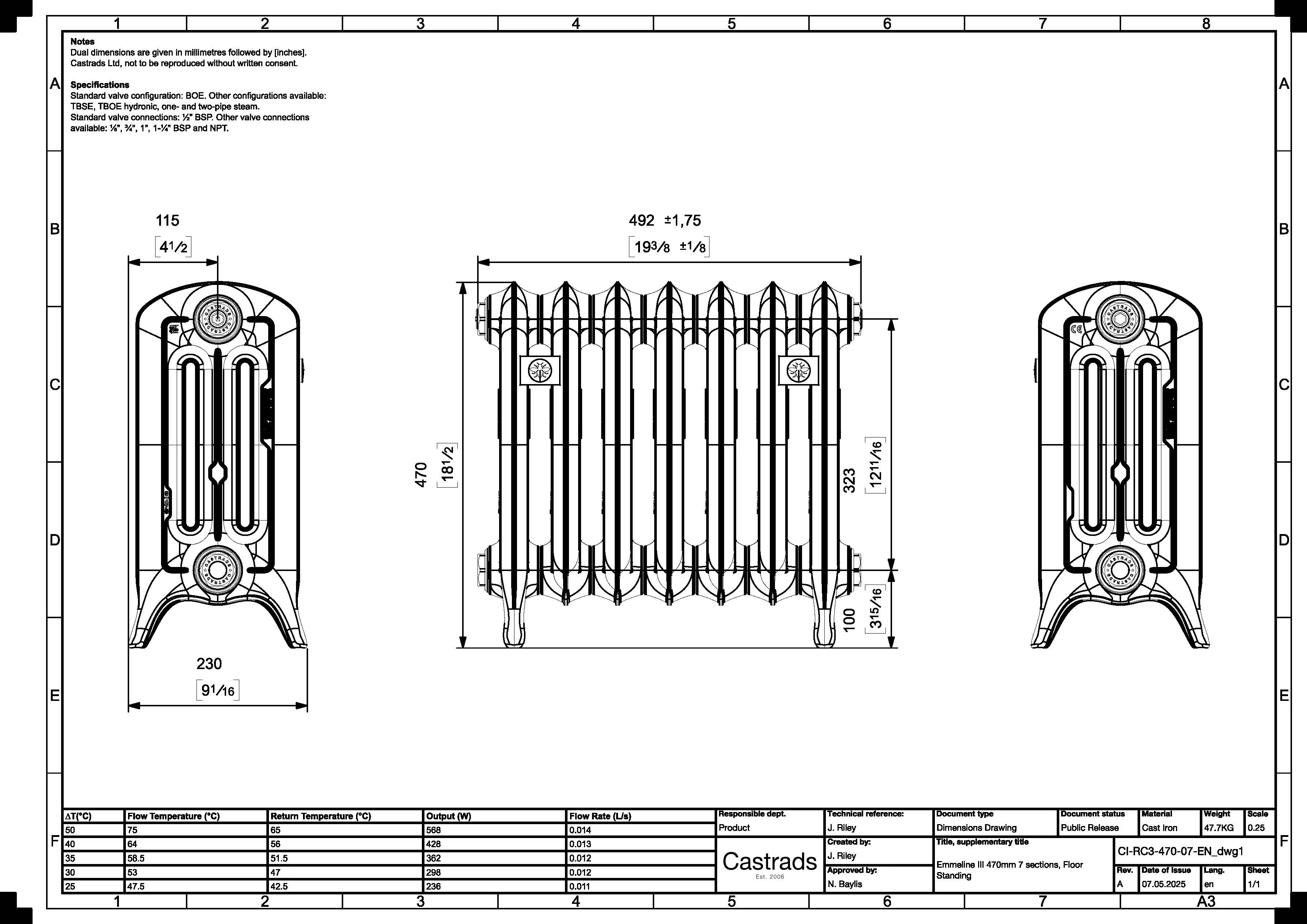 Emmeline III - Grey Bronze Cast Iron Column Radiator H470mm x W496mm 3 Column - Floor Standing - Image 4