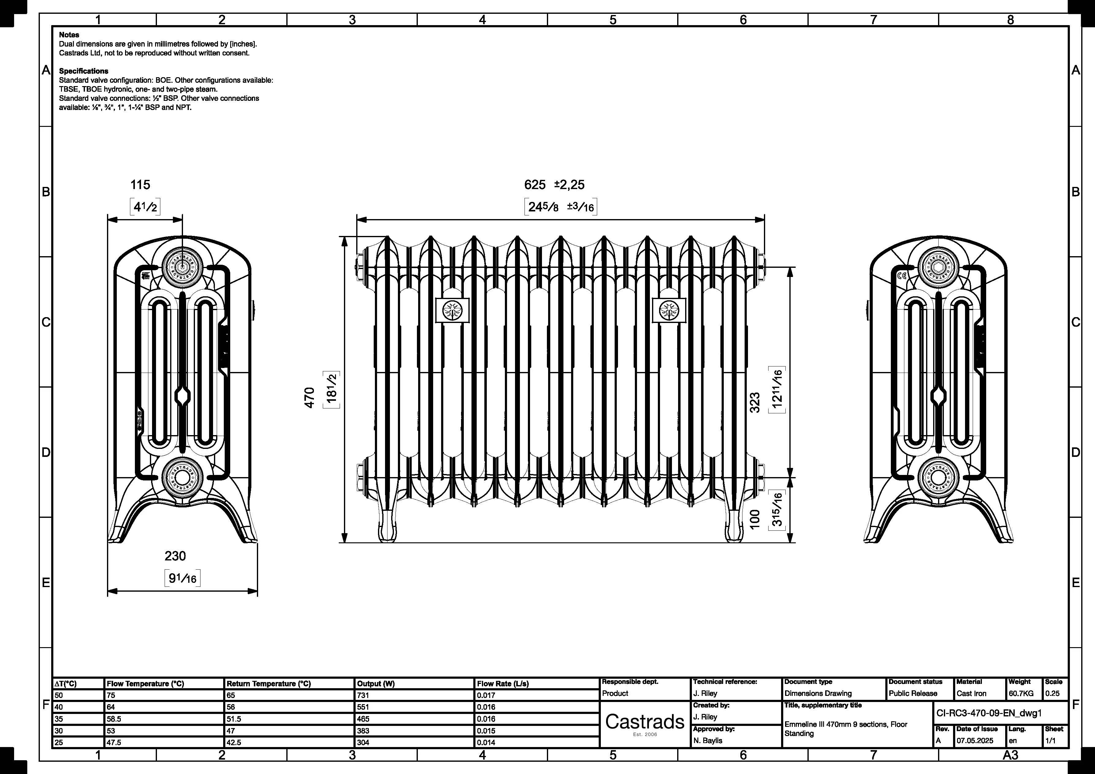 Emmeline III - Grey Bronze Cast Iron Column Radiator H470mm x W629mm 3 Column - Floor Standing - Image 4