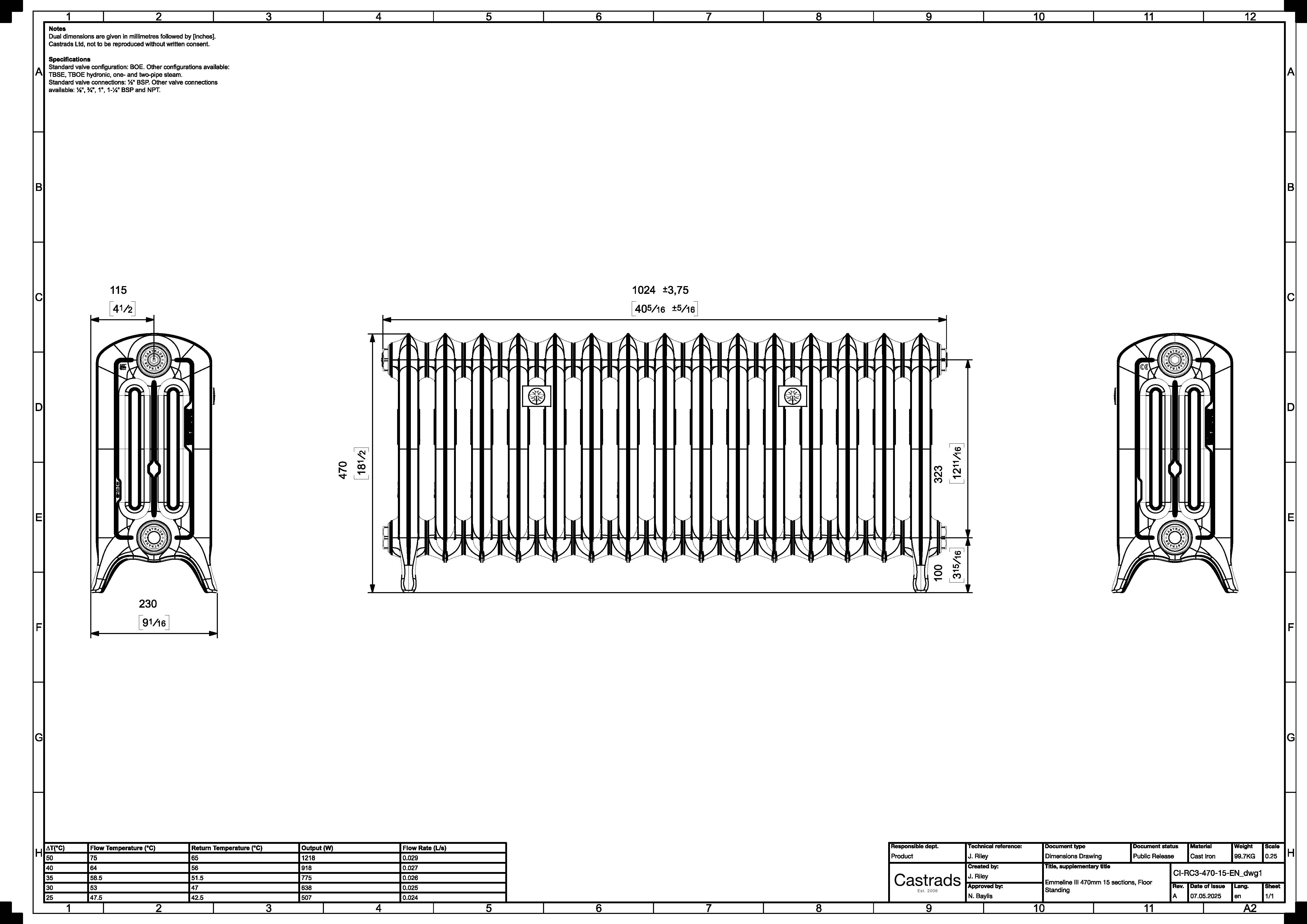 Emmeline III - Matt Black Cast Iron Column Radiator H470mm x W1028mm 3 Column - Floor Standing - Image 4