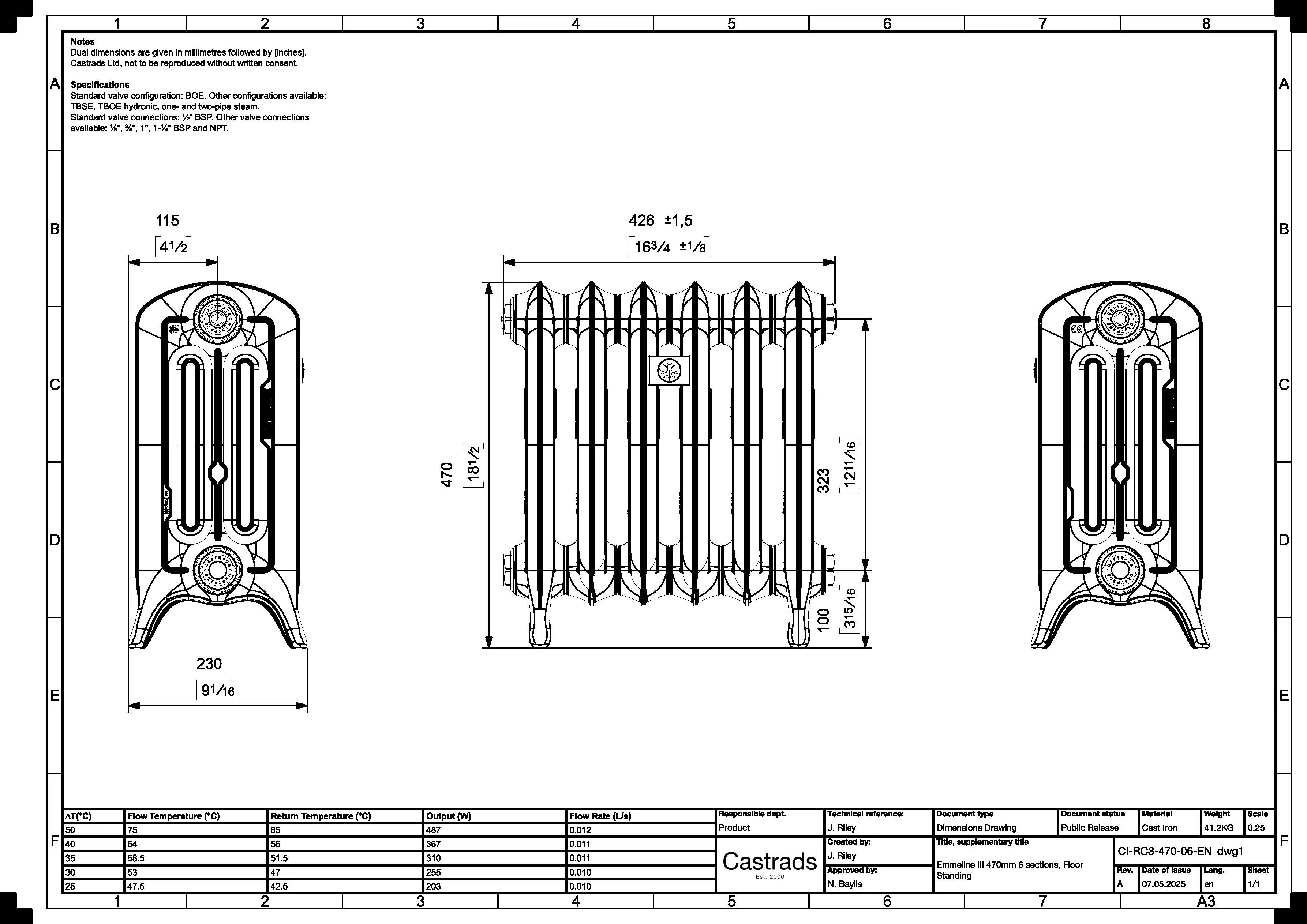 Emmeline III - Midnight Ink Cast Iron Column Radiator H470mm x W429mm 3 Column - Floor Standing - Image 4
