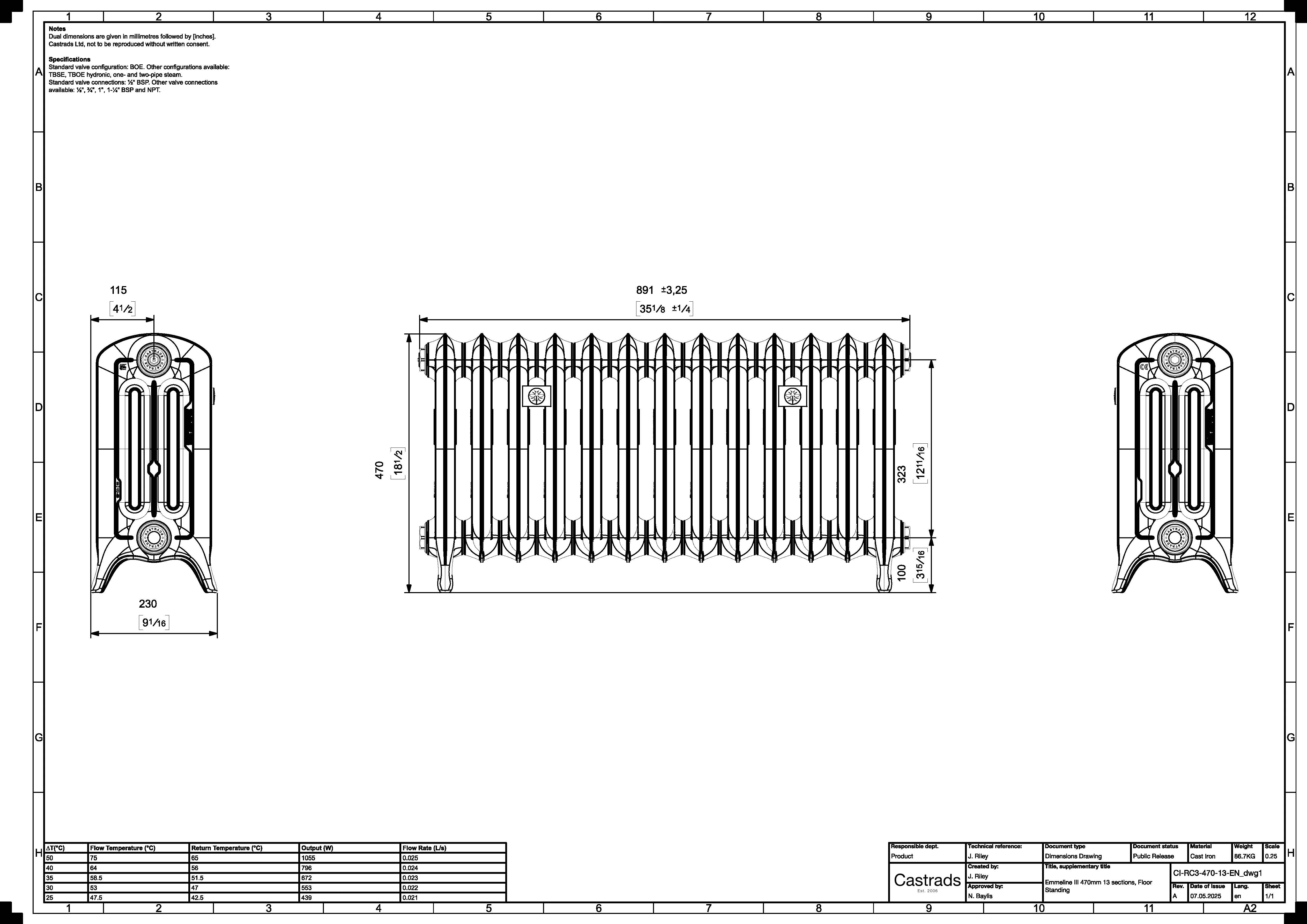 Emmeline III - Quartz Grey Cast Iron Column Radiator H470mm x W895mm 3 Column - Floor Standing - Image 3