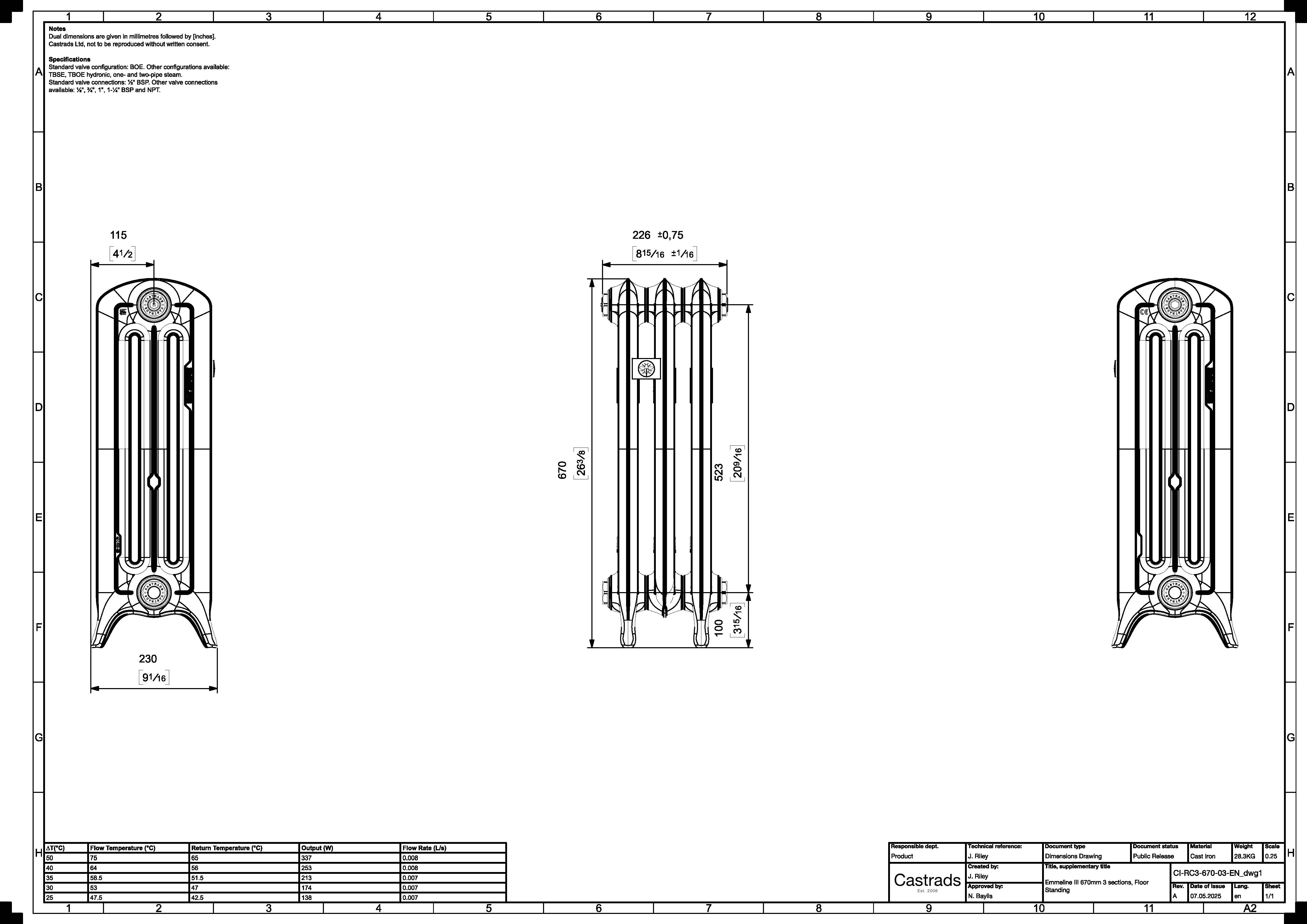 Emmeline III - Quartz Grey Cast Iron Column Radiator H670mm x W230mm 3 Column - Floor Standing - Image 3
