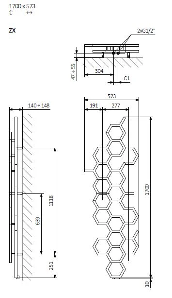 Hex - Mustard Vertical Designer Radiator H1700mm x W573mm Single Panel - Image 3