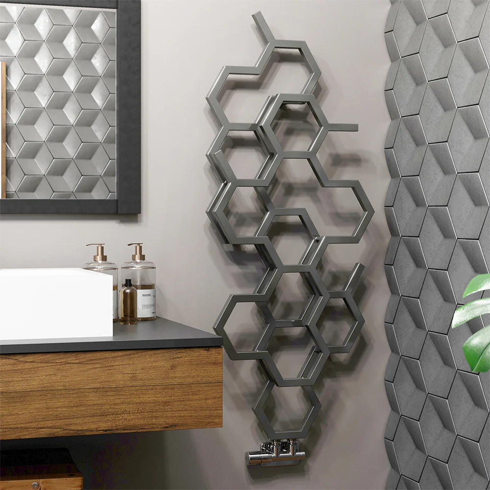 Hex - Sparkling Grey Vertical Designer Radiator H1220mm x W486mm Single Panel - Image 2
