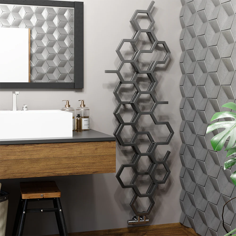 Hex - Sparkling Grey Vertical Designer Radiator H1700mm x W573mm Single Panel - Image 2